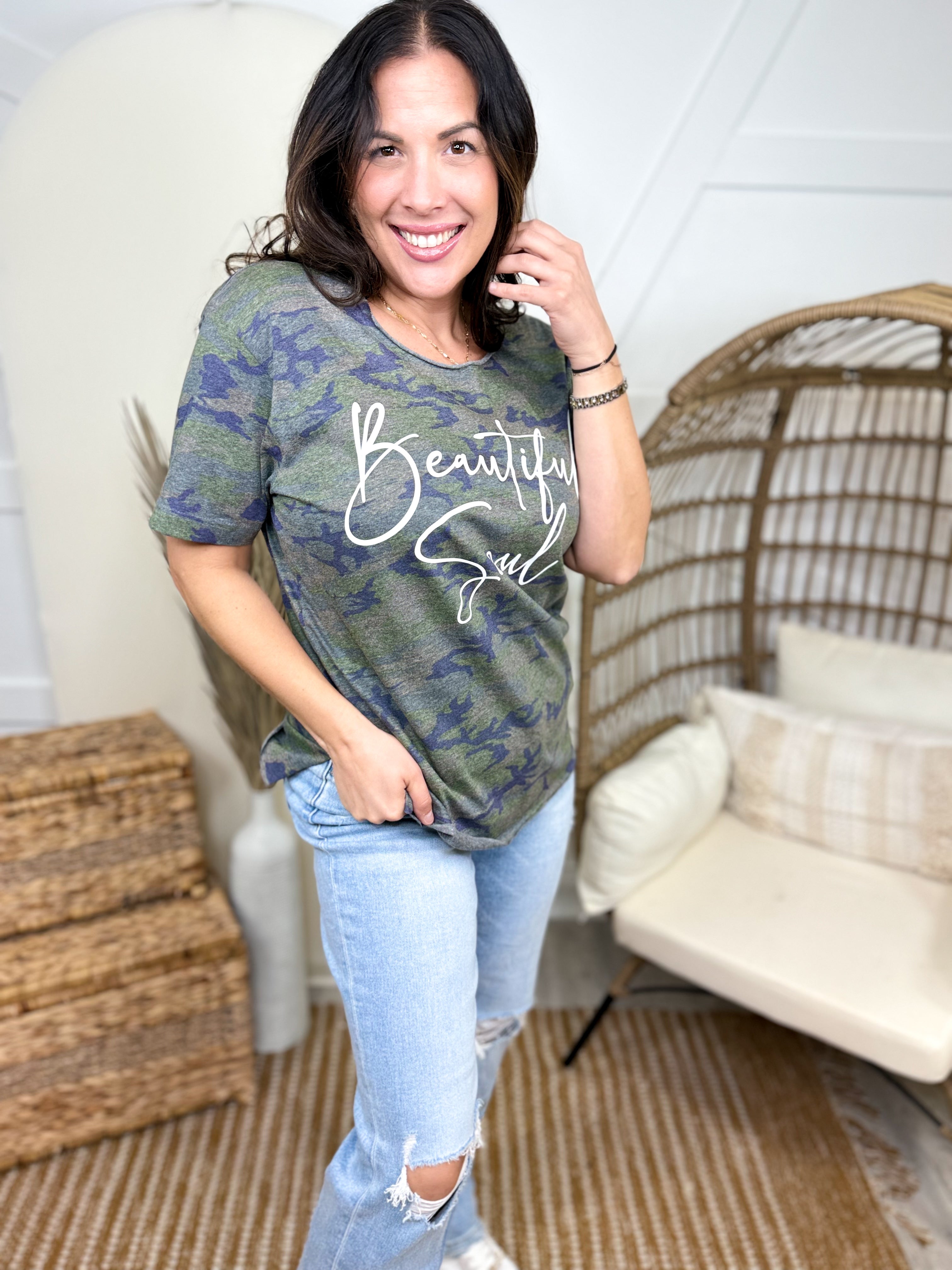Beautiful Soul Custom Cut Graphic Tee-130 Graphic Tees-Heathered Boho-Heathered Boho Boutique, Women's Fashion and Accessories in Palmetto, FL