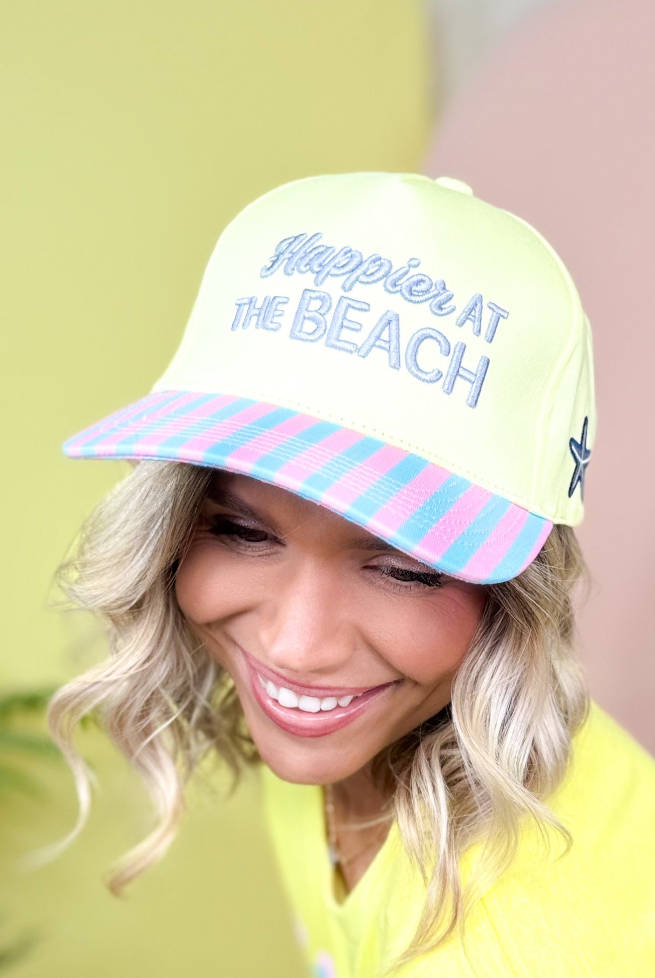 Happier at the Beach Hat by Heathered Boho-330 Headwear-Heathered Boho-Heathered Boho Boutique, Women's Fashion and Accessories in Palmetto, FL