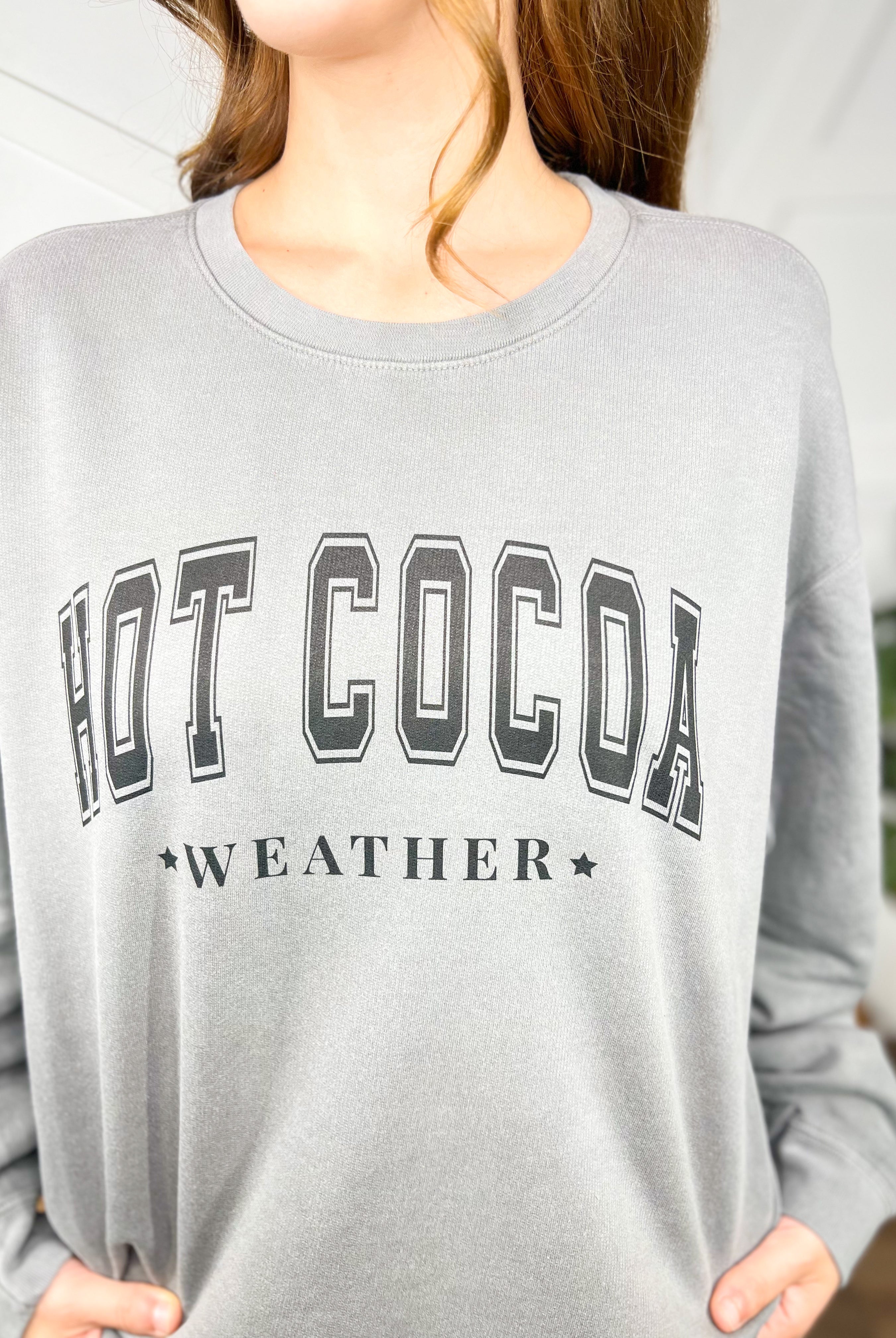 Hot Cocoa Weather Sweatshirt-125 Sweater-Heathered Boho-Heathered Boho Boutique, Women's Fashion and Accessories in Palmetto, FL