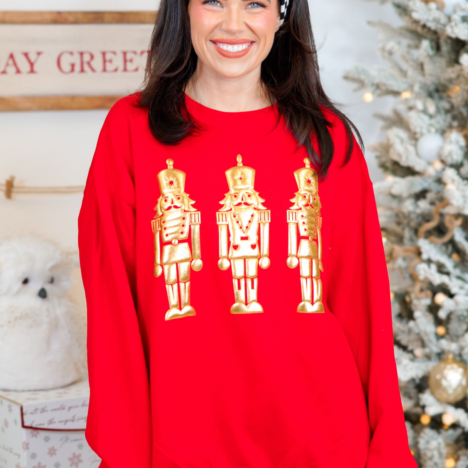 Nutcracker Metallic Puff Graphic Sweatshirt-130 Graphic Tees-SUGAR STITCH-Heathered Boho Boutique, Women's Fashion and Accessories in Palmetto, FL