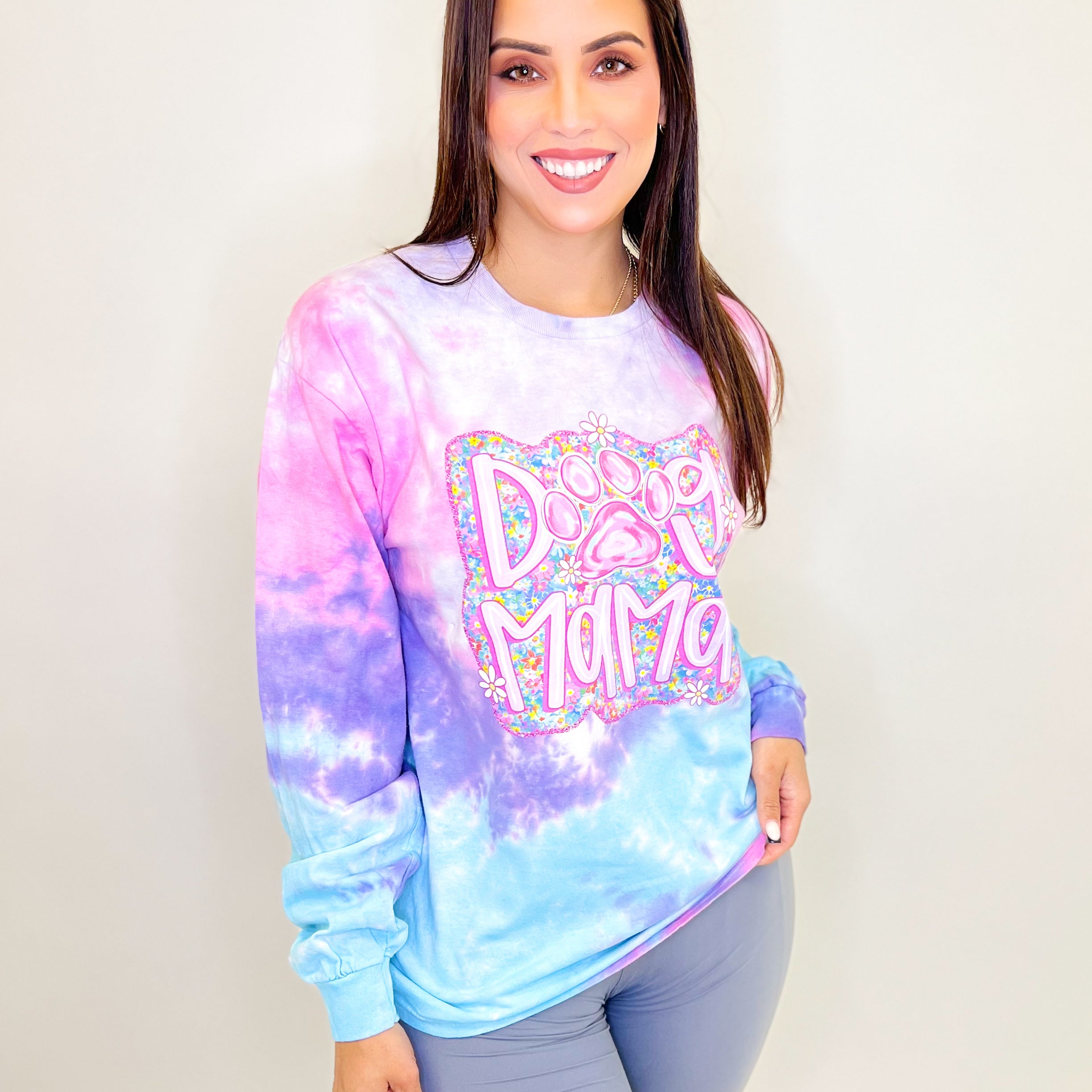 Dog Mama Graphic Long Sleeve-130 Graphic Tees-Heathered Boho-Heathered Boho Boutique, Women's Fashion and Accessories in Palmetto, FL