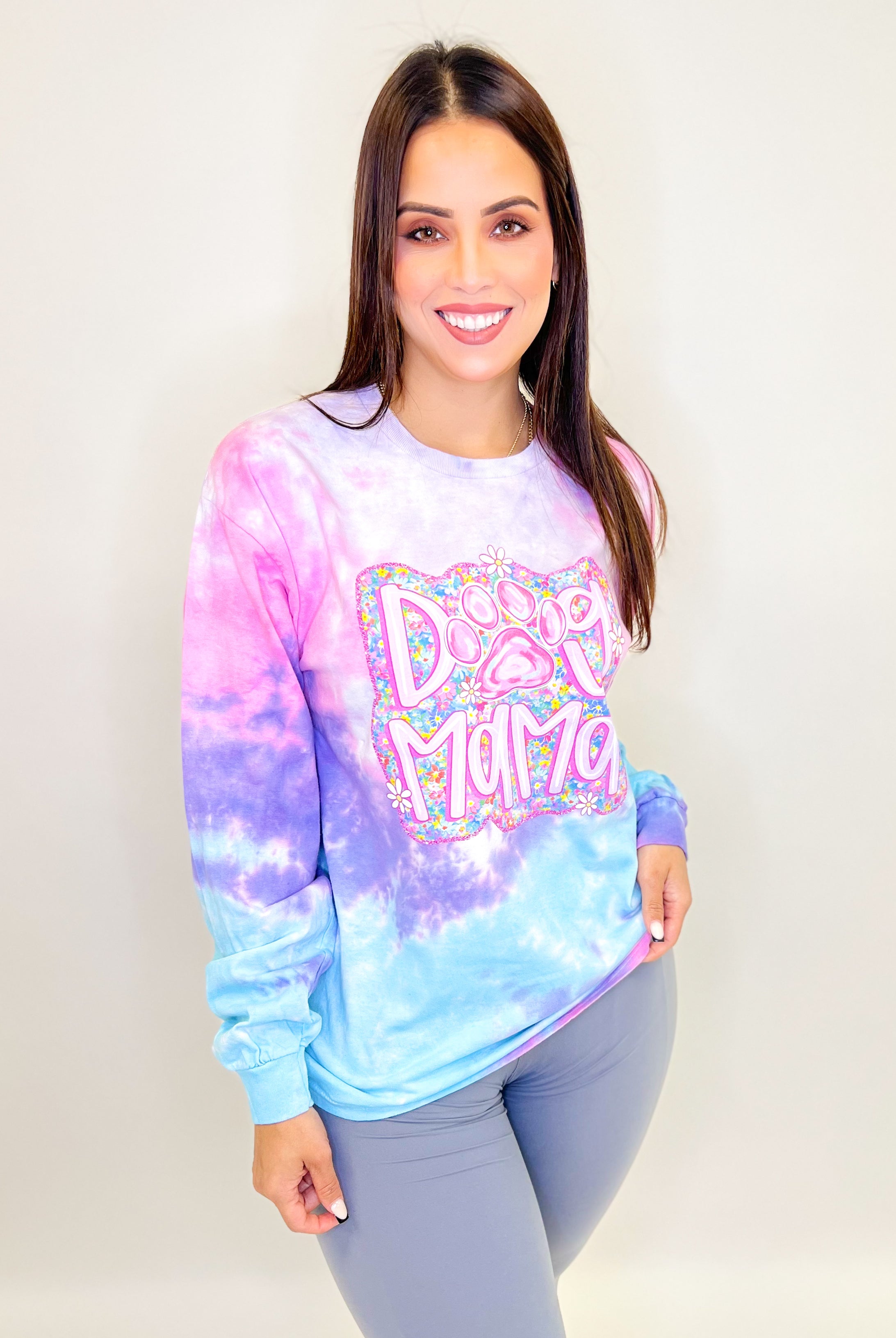 Dog Mama Graphic Long Sleeve-130 Graphic Tees-Heathered Boho-Heathered Boho Boutique, Women's Fashion and Accessories in Palmetto, FL