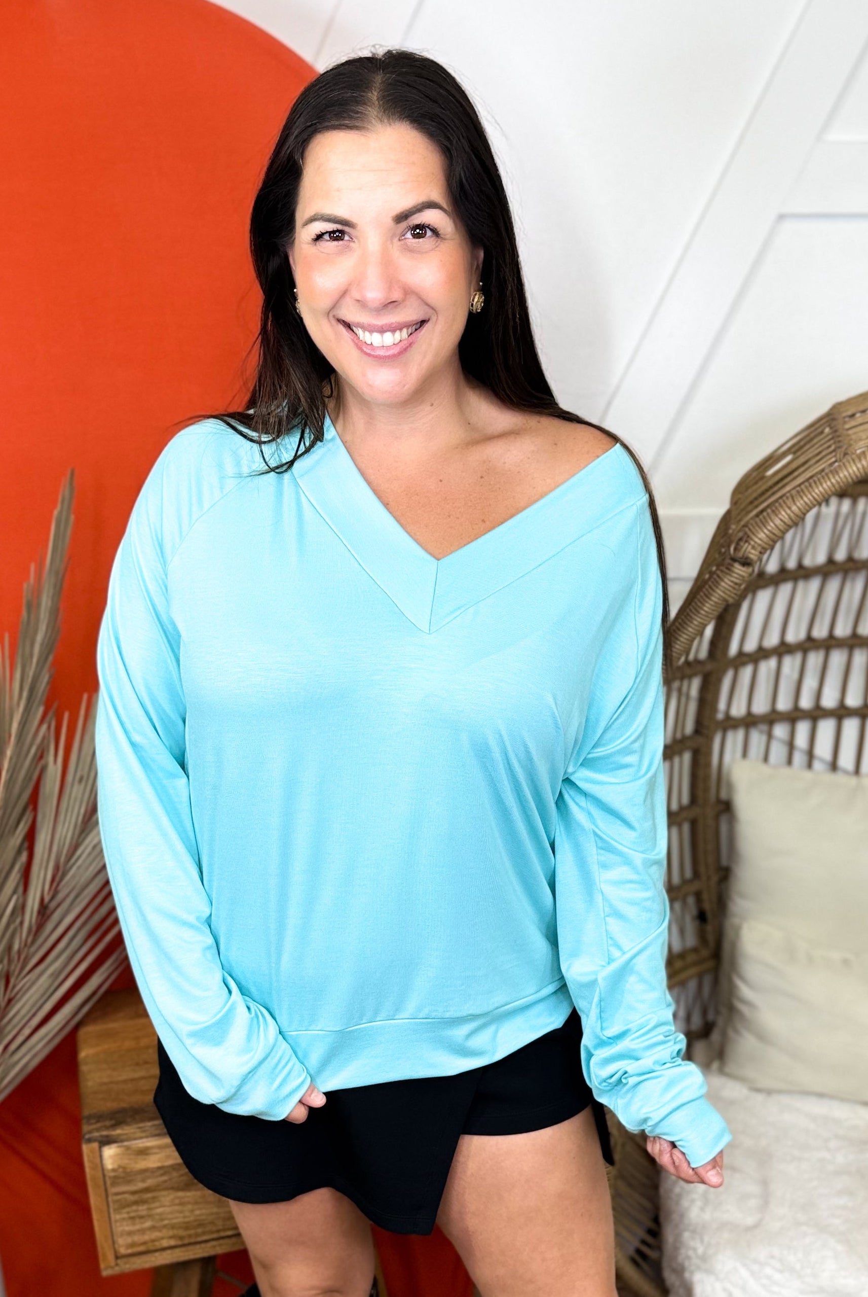 Bestie Long Sleeve Top - Light Blue-120 Long Sleeve Tops-Timeless Threads-Heathered Boho Boutique, Women's Fashion and Accessories in Palmetto, FL