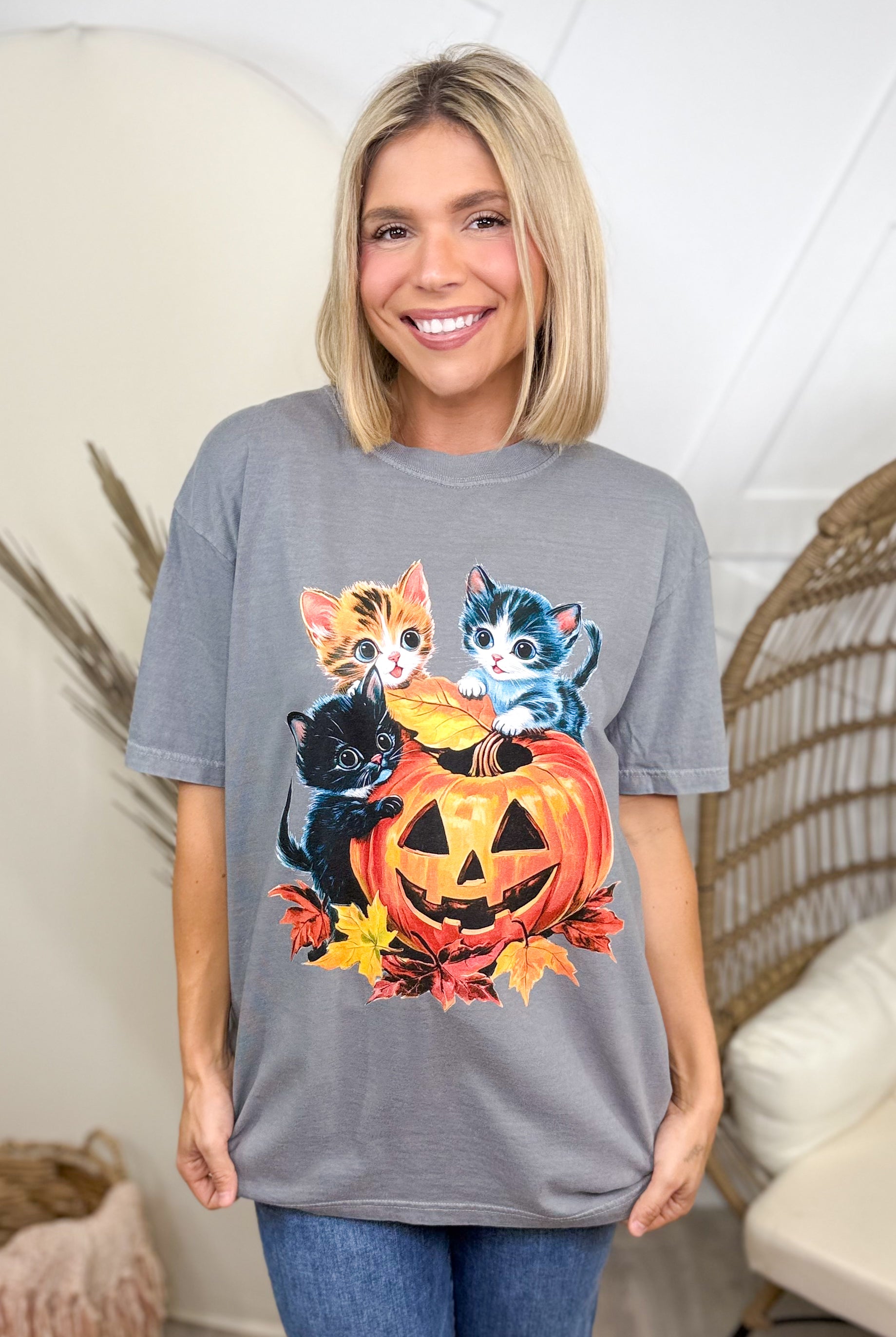 90 Vibes Cat Trio Graphic Tee-130 Graphic Tees-Heathered Boho-Heathered Boho Boutique, Women's Fashion and Accessories in Palmetto, FL