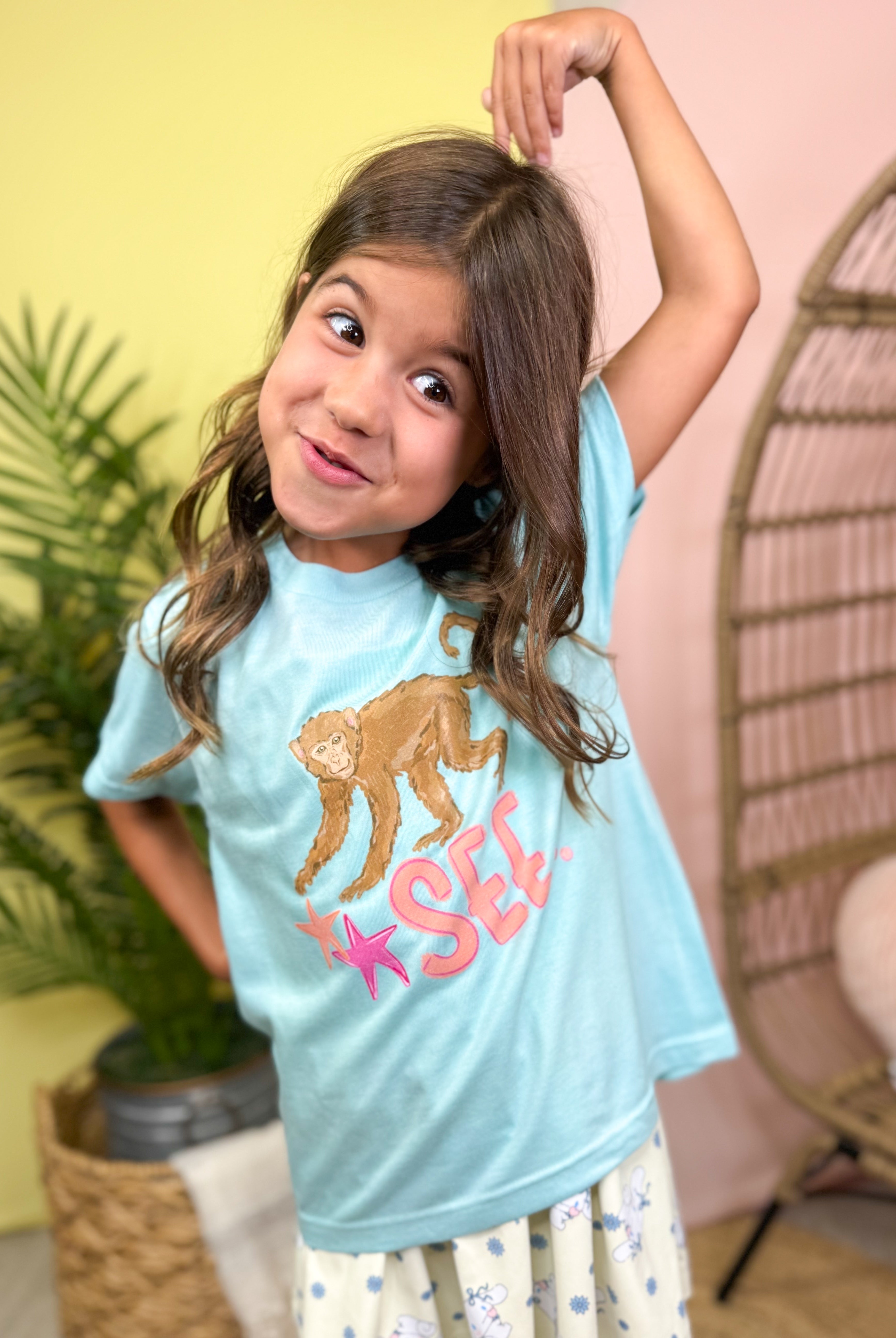 Youth - Monkey See Graphic Tee-130 Graphic Tees-Heathered Boho-Heathered Boho Boutique, Women's Fashion and Accessories in Palmetto, FL