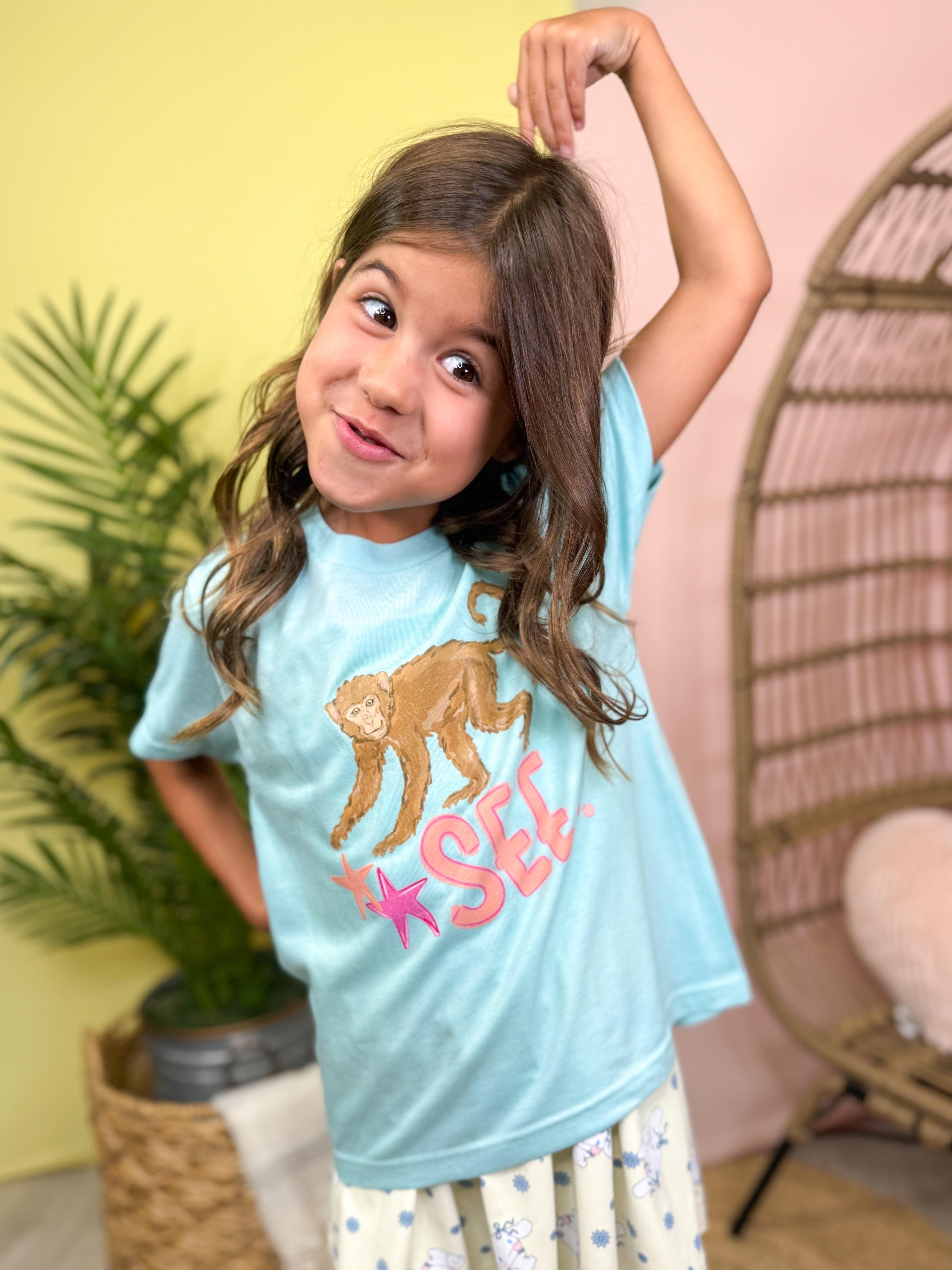 Youth - Monkey See Graphic Tee-130 Graphic Tees-Heathered Boho-Heathered Boho Boutique, Women's Fashion and Accessories in Palmetto, FL
