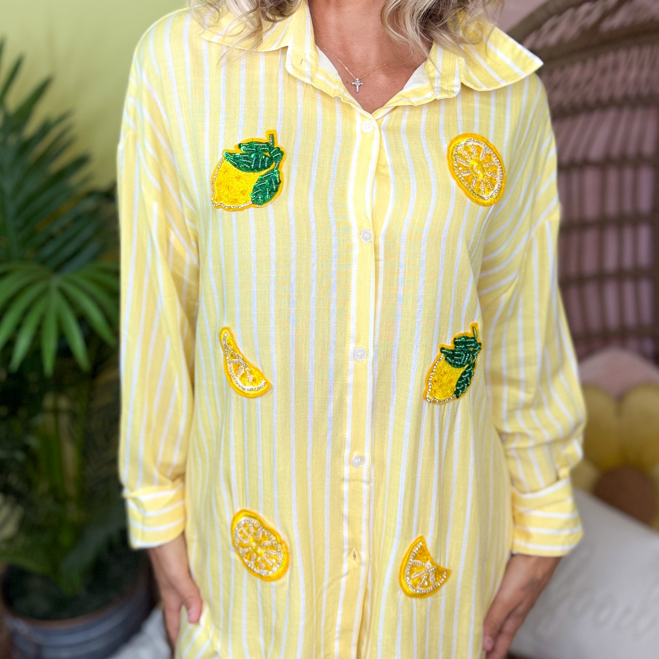 Lemon Twist Kathryn Button Up Top-120 LONG SLEEVE TOPS-SOUTHERN GRACE-Heathered Boho Boutique, Women's Fashion and Accessories in Palmetto, FL