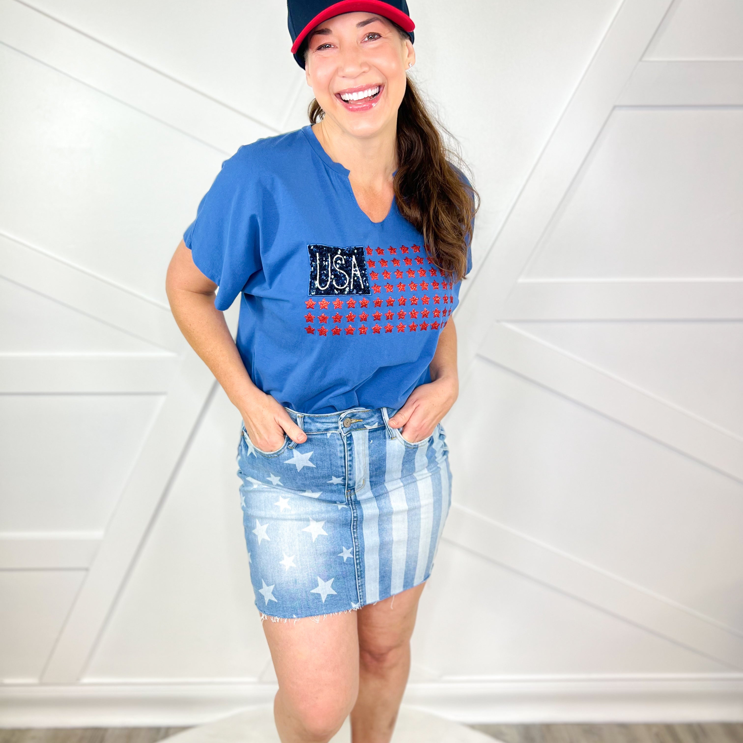 American Courtesy Skirt by Judy Blue-170 Skort/ Skirt-Judy Blue-Heathered Boho Boutique, Women's Fashion and Accessories in Palmetto, FL