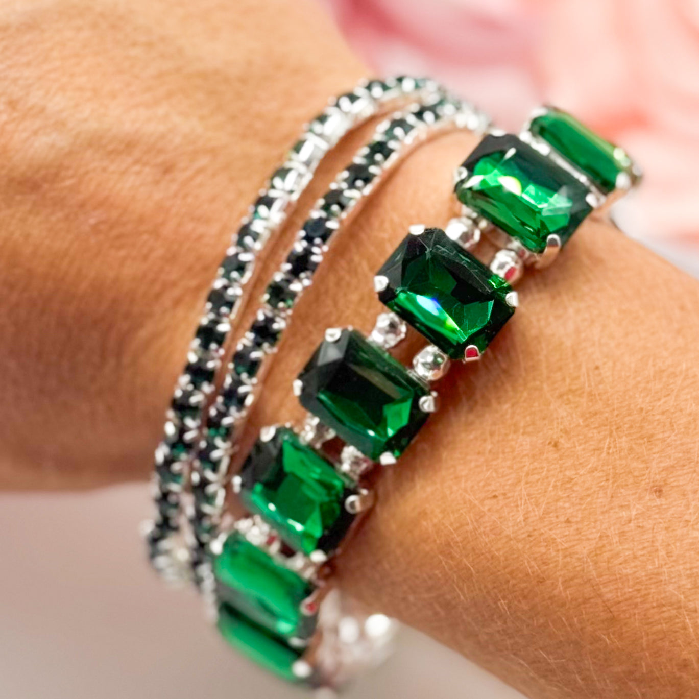 Colored Rhinestone Three Piece Bracelet Set-310 Jewelry-RM Manufacturing-Heathered Boho Boutique, Women's Fashion and Accessories in Palmetto, FL