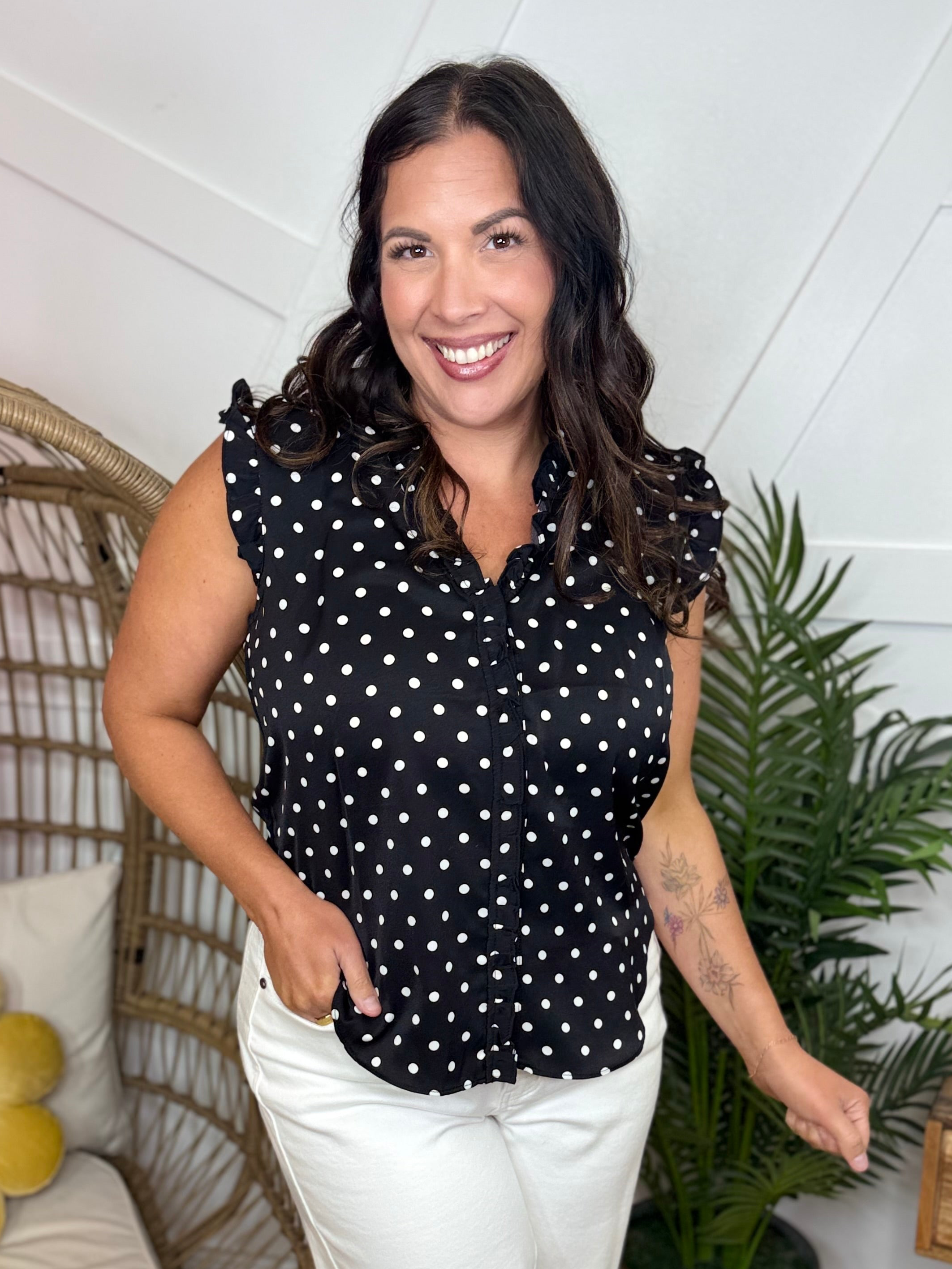 Restock: Dolly Dot Top-110 SHORT SLEEVE TOP-WHITE BIRCH-Heathered Boho Boutique, Women's Fashion and Accessories in Palmetto, FL