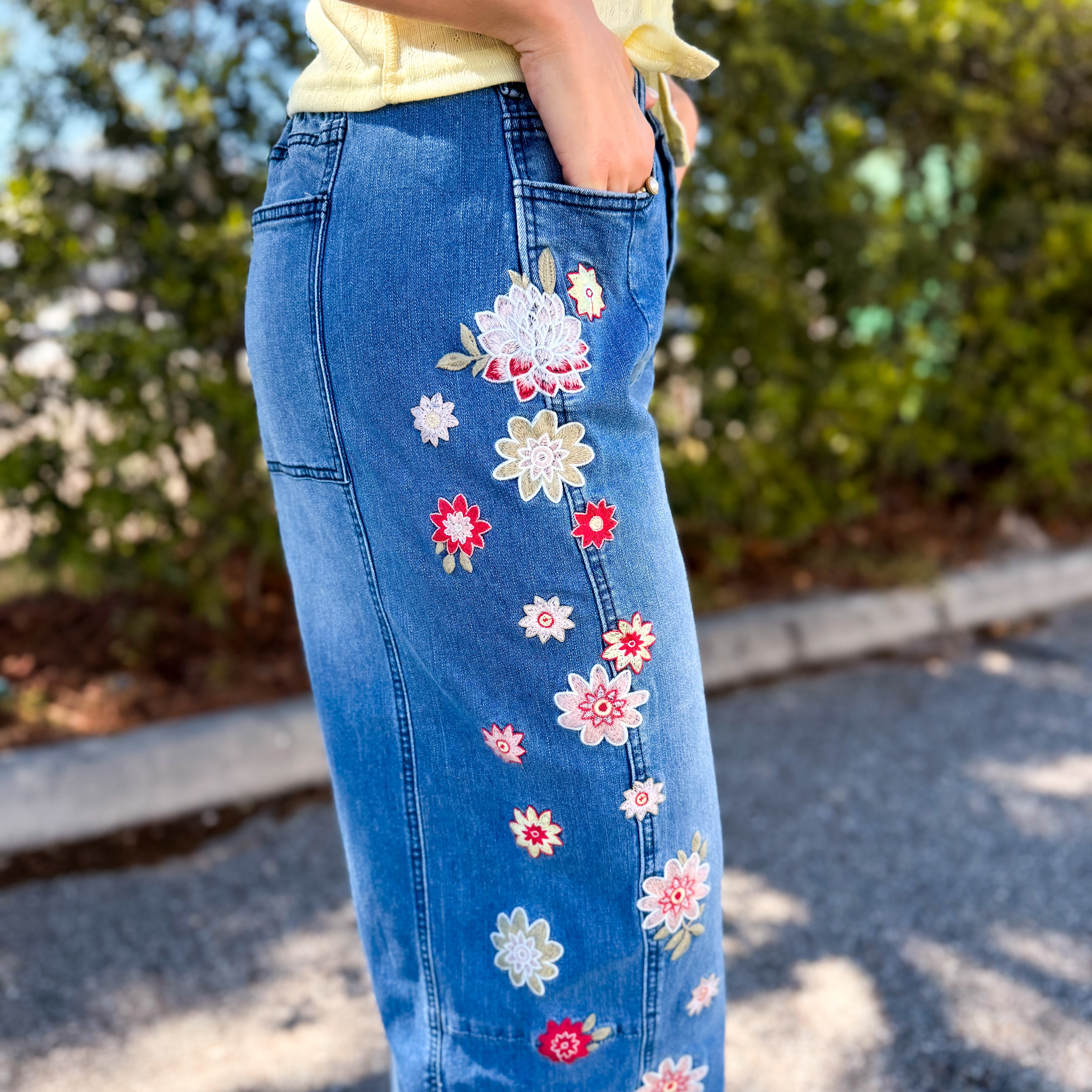 Restock: Denim Bloom Jeans-190 JEANS-BLUE VELVET-Heathered Boho Boutique, Women's Fashion and Accessories in Palmetto, FL