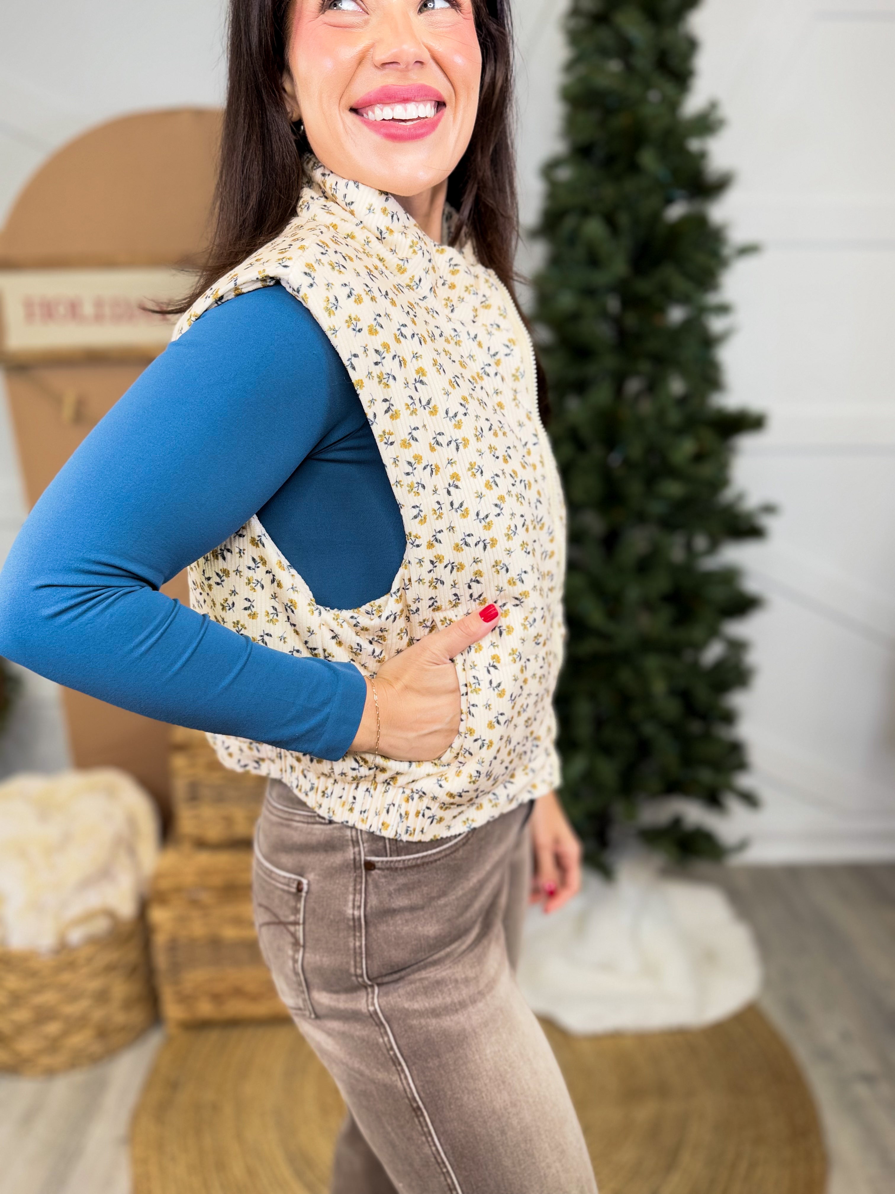 Style Blooms Vest-200 JACKETS/SHACKETS-White birch-Heathered Boho Boutique, Women's Fashion and Accessories in Palmetto, FL