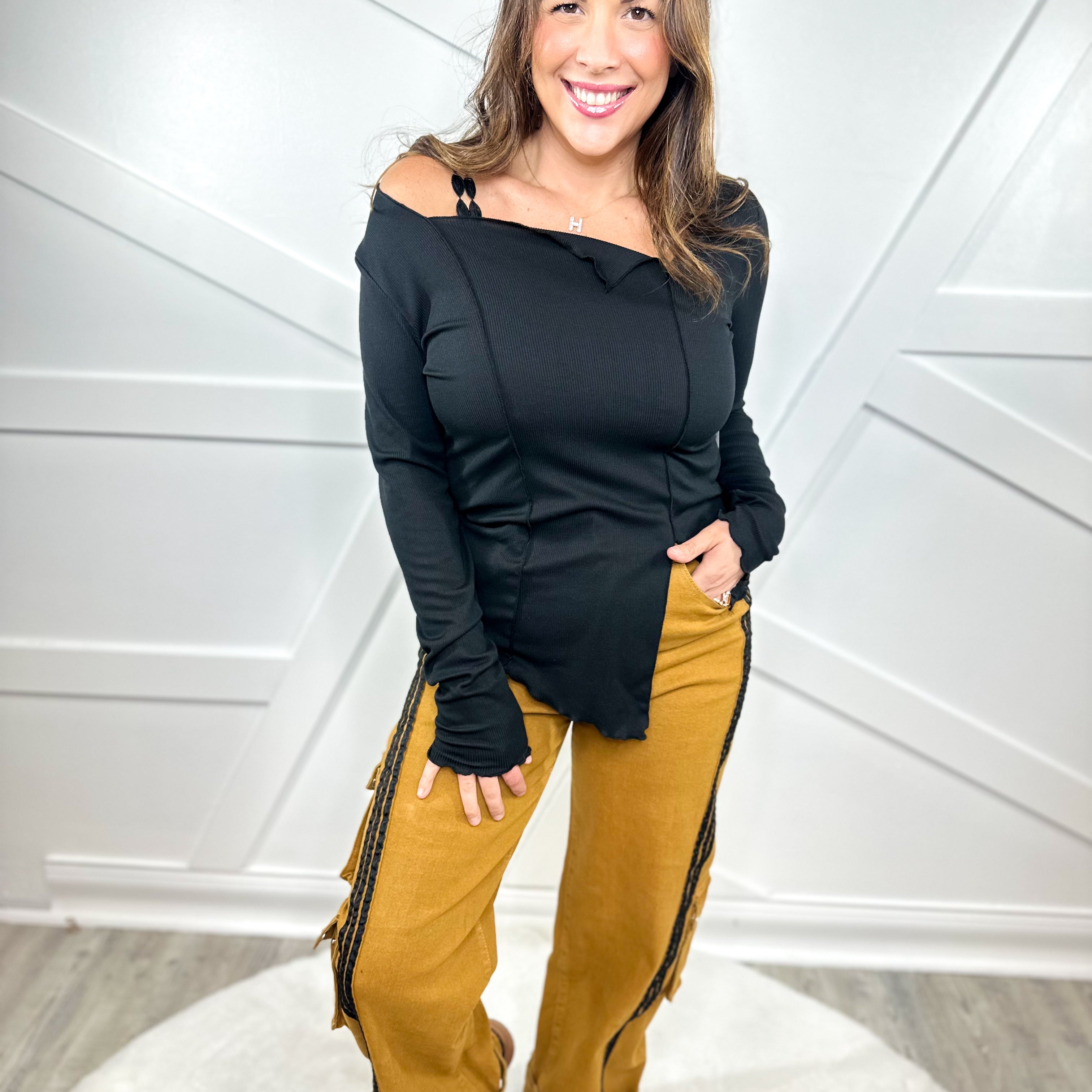 Free Spirit Asymmetrical Top- Black-120 LONG SLEEVE TOPS-7TH RAY-Heathered Boho Boutique, Women's Fashion and Accessories in Palmetto, FL