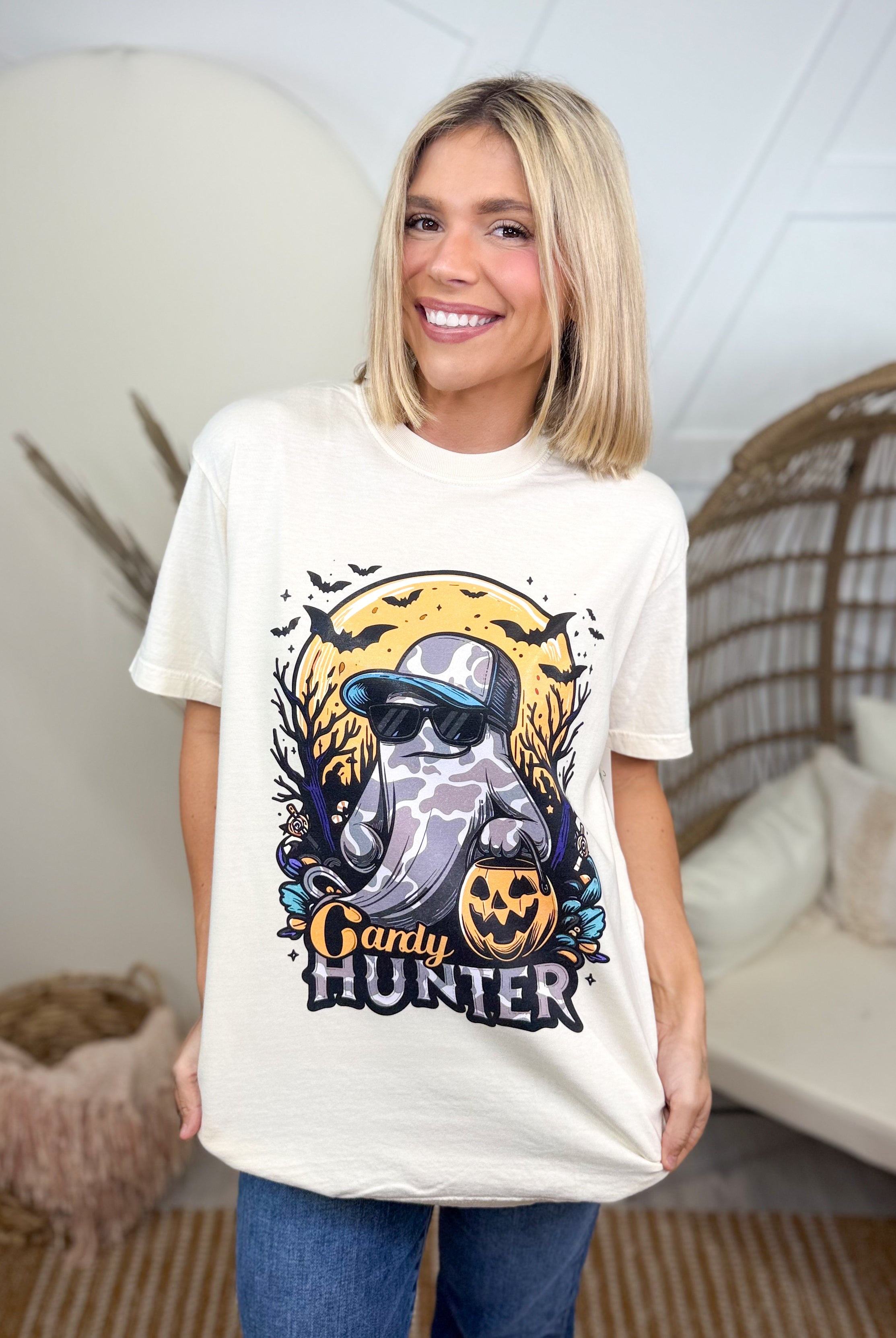 Candy Hunter Graphic Tee-130 Graphic Tees-Heathered Boho-Heathered Boho Boutique, Women's Fashion and Accessories in Palmetto, FL