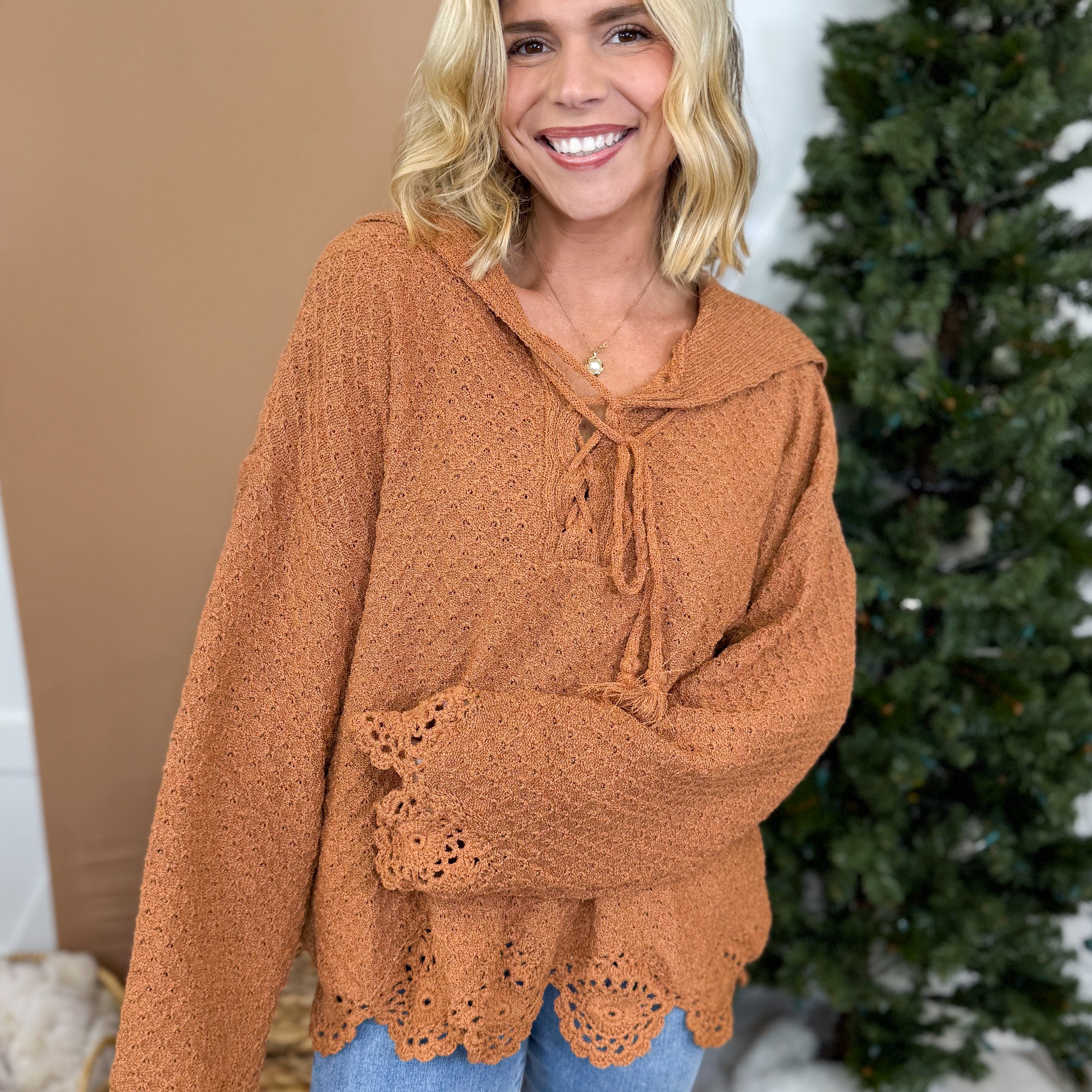 Soft Laced Sweater-125 SWEATER-EASEL-Heathered Boho Boutique, Women's Fashion and Accessories in Palmetto, FL