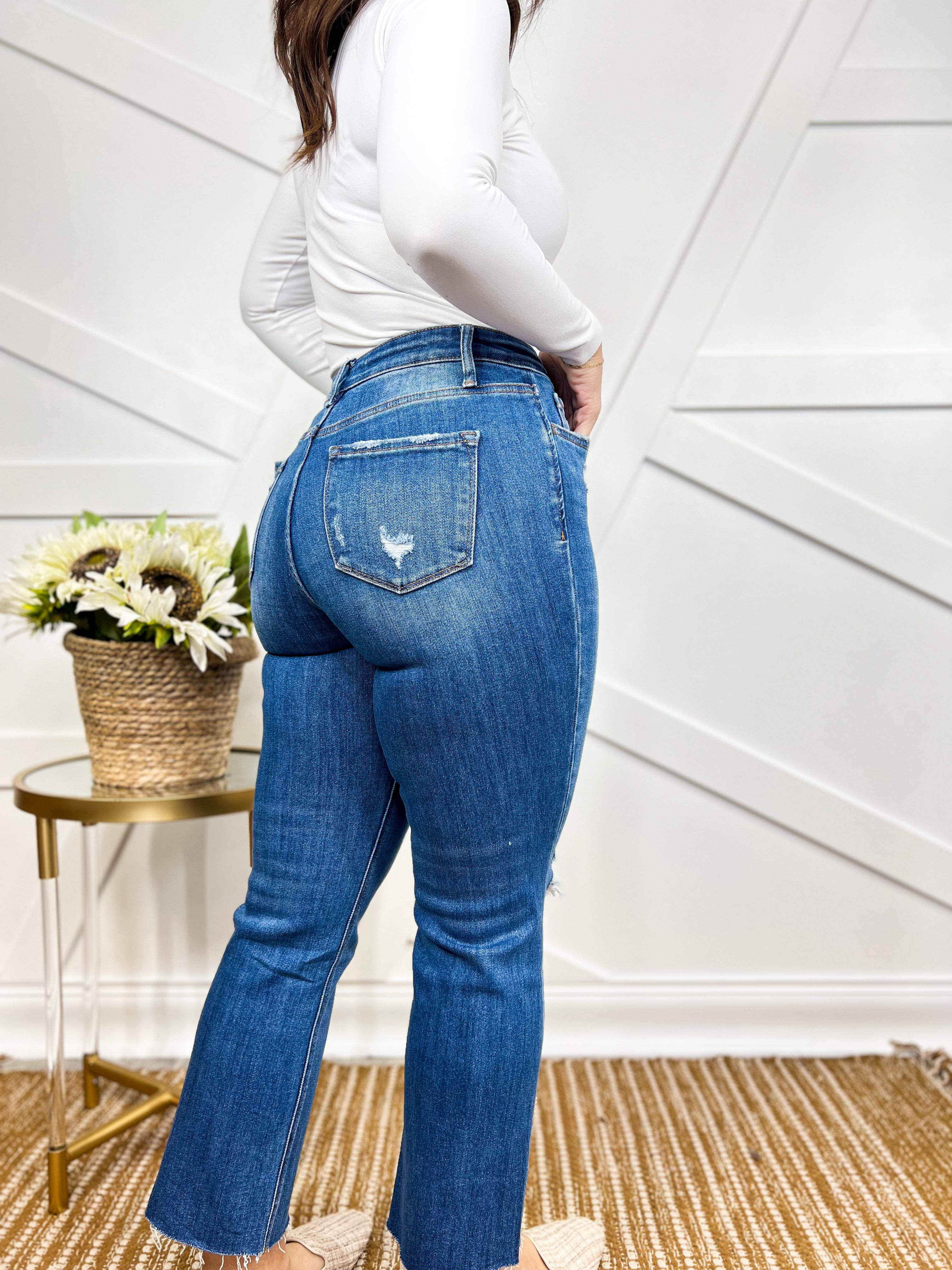 Restock: Receptive Cropped Kick Flare Jeans by Lovervet-190 Jeans-Vervet-Heathered Boho Boutique, Women's Fashion and Accessories in Palmetto, FL