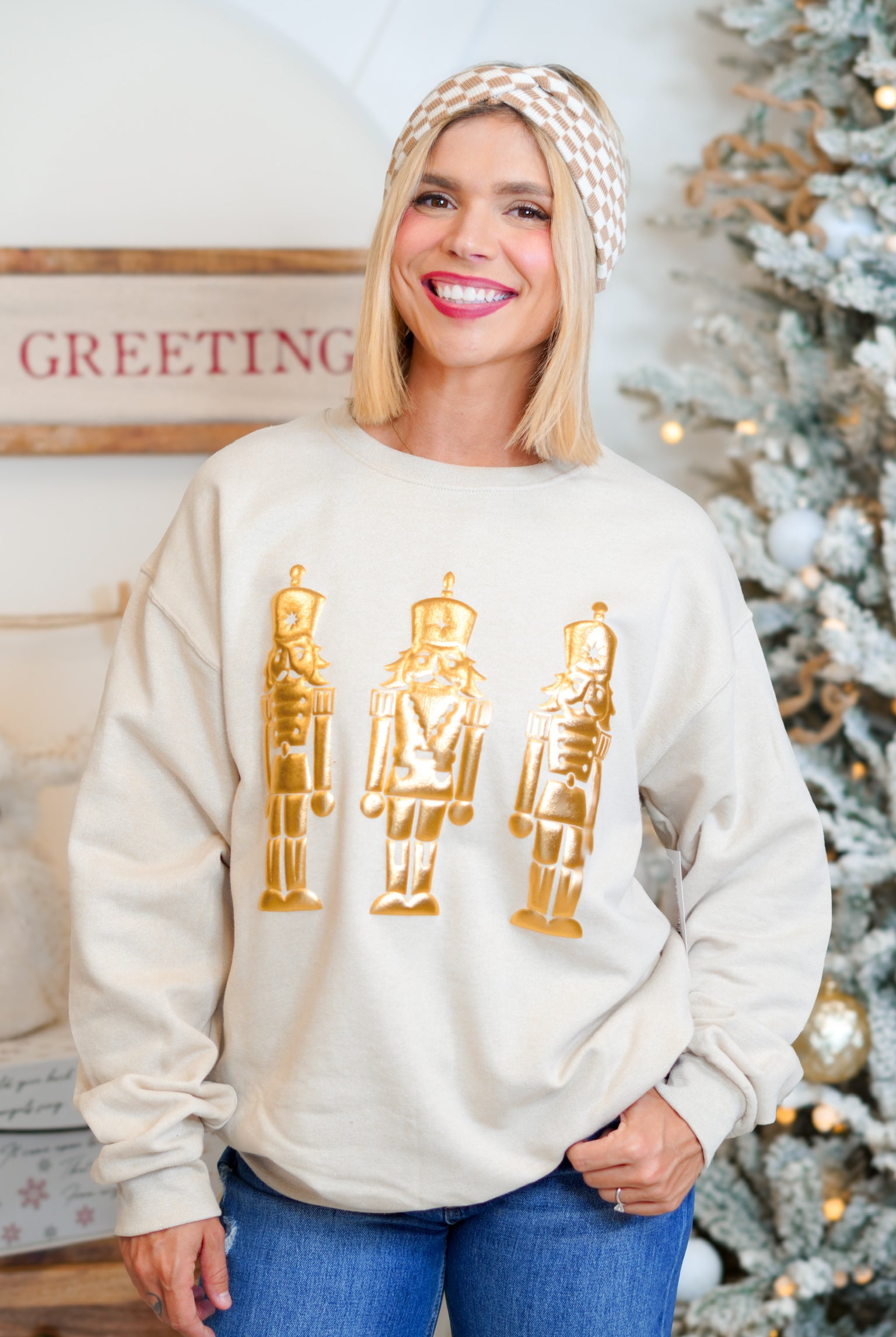 Nutcracker Metallic Puff Graphic Sweatshirt-130 Graphic Tees-SUGAR STITCH-Heathered Boho Boutique, Women's Fashion and Accessories in Palmetto, FL