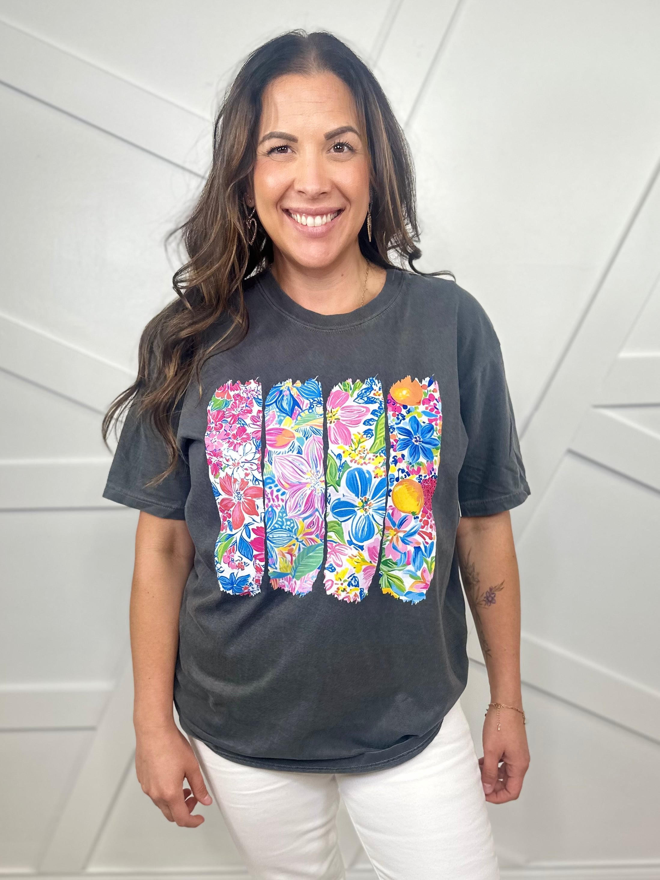 Boho Citrus Flower Graphic Tee - Pepper-130 Graphic Tees-Heathered Boho-Heathered Boho Boutique, Women's Fashion and Accessories in Palmetto, FL