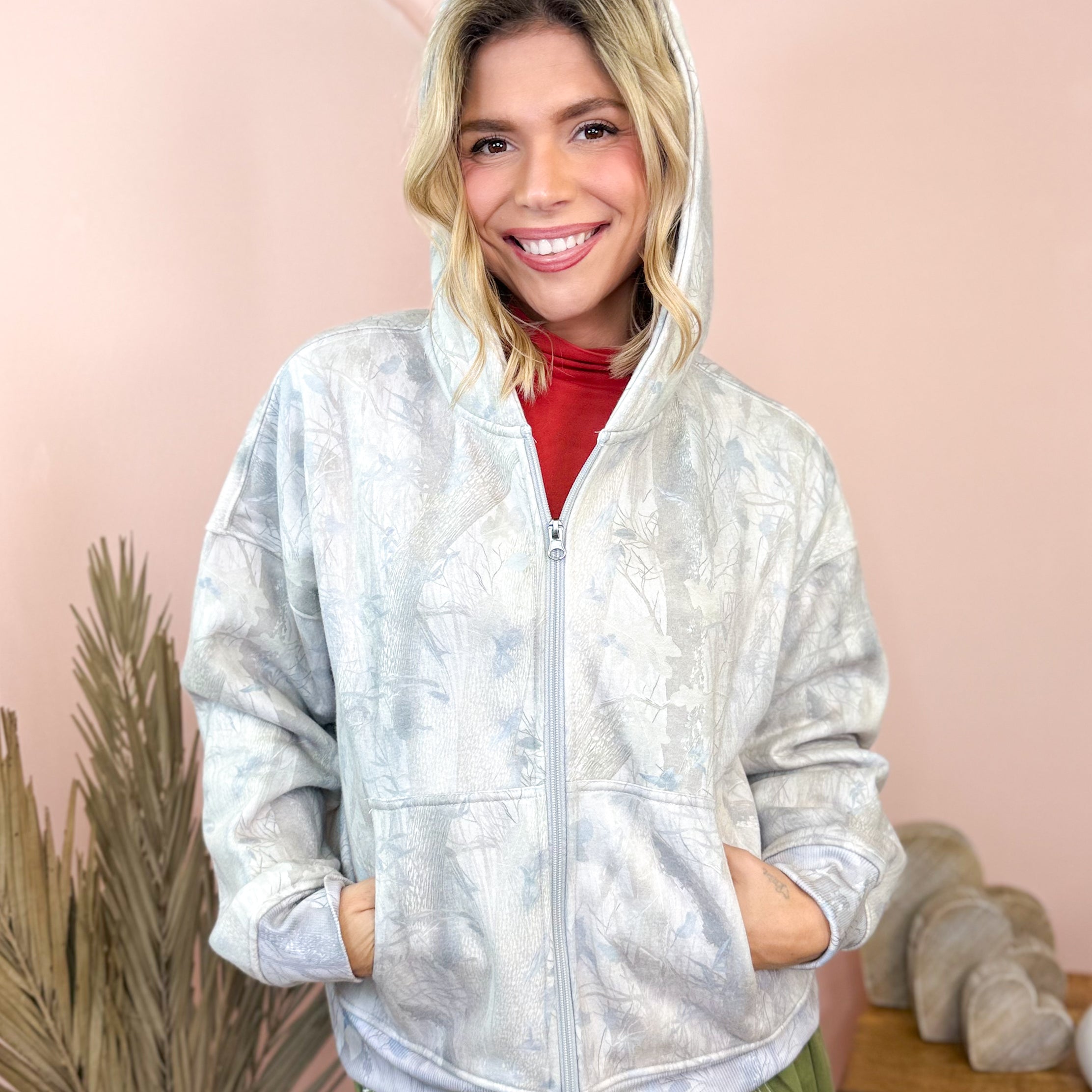 Full Zip Camo Jacket-200 JACKETS/SHACKETS-Birdie & Co-Heathered Boho Boutique, Women's Fashion and Accessories in Palmetto, FL