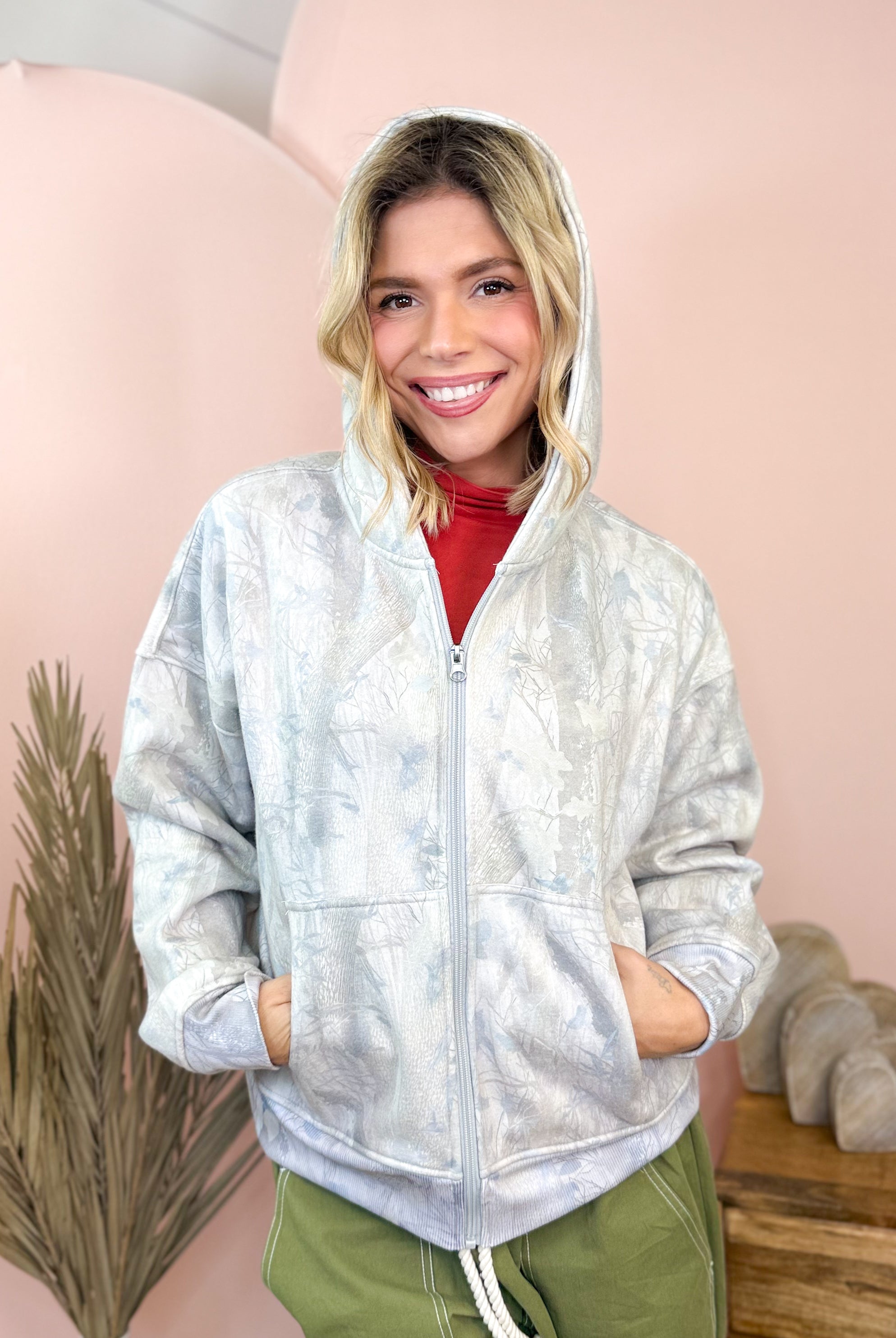 Full Zip Camo Jacket-200 JACKETS/SHACKETS-Birdie & Co-Heathered Boho Boutique, Women's Fashion and Accessories in Palmetto, FL