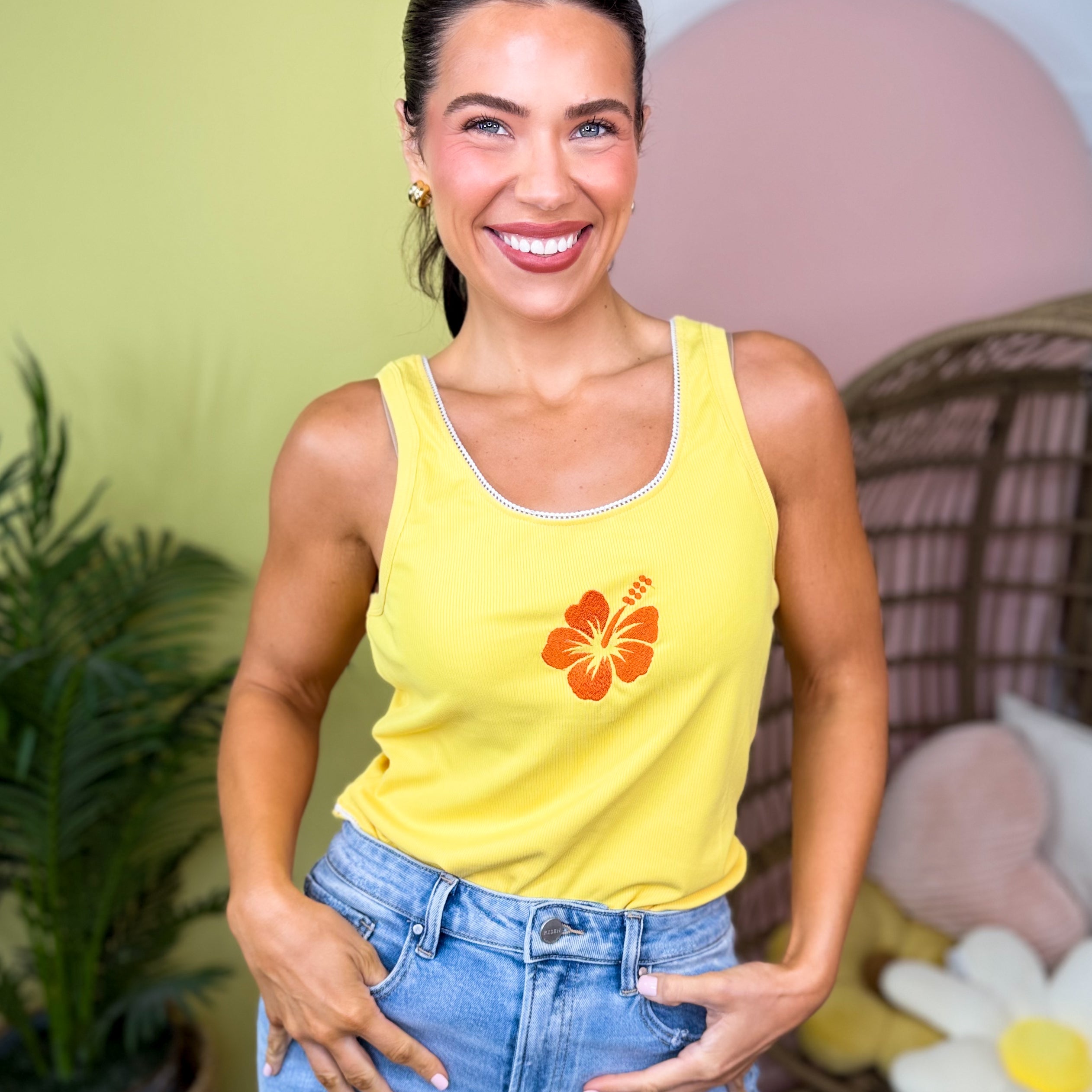 Hibiscus Tank-100 TANK/CROP TOPS-BLAKELEY-Heathered Boho Boutique, Women's Fashion and Accessories in Palmetto, FL