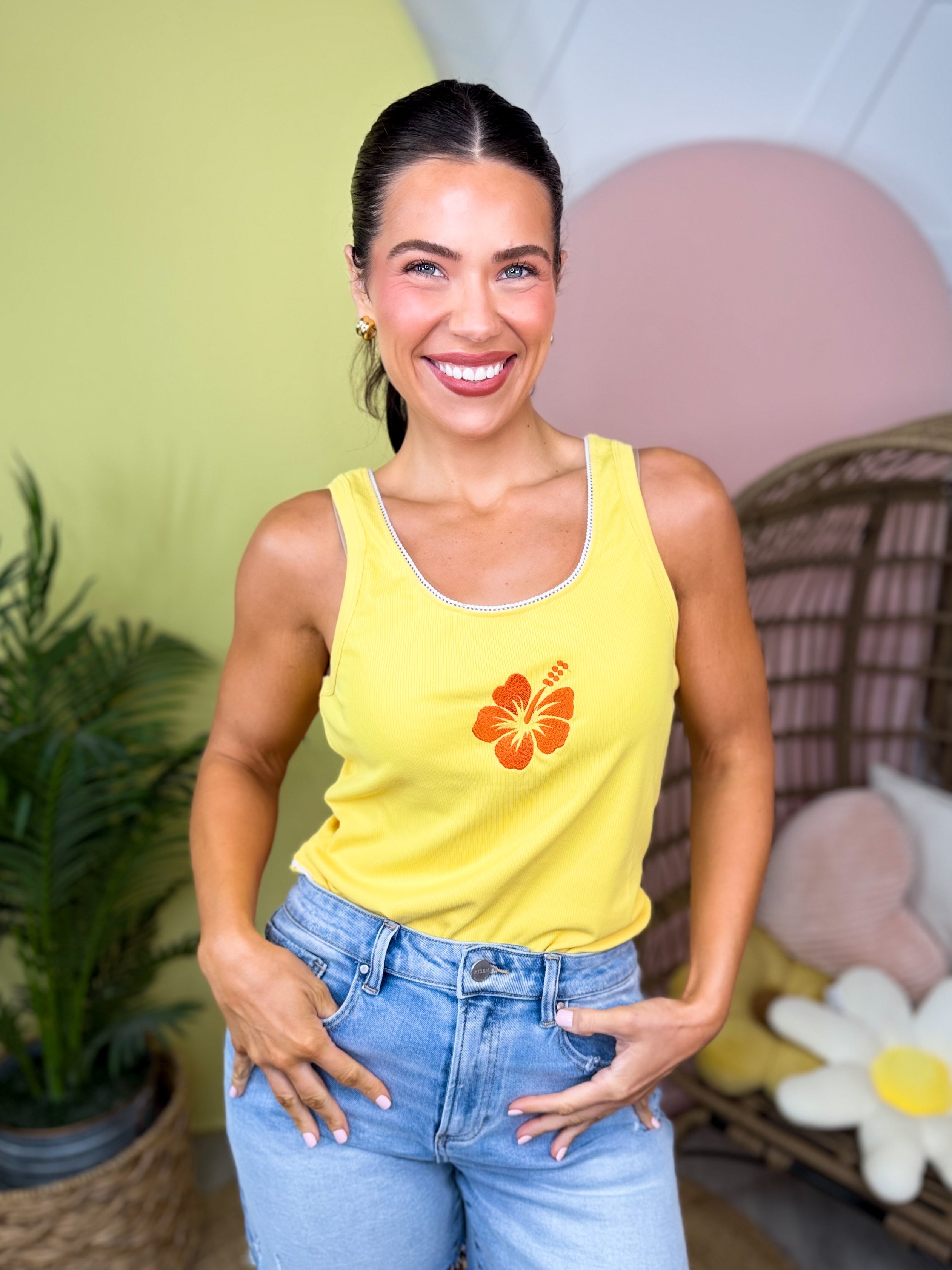 Hibiscus Tank-100 TANK/CROP TOPS-BLAKELEY-Heathered Boho Boutique, Women's Fashion and Accessories in Palmetto, FL