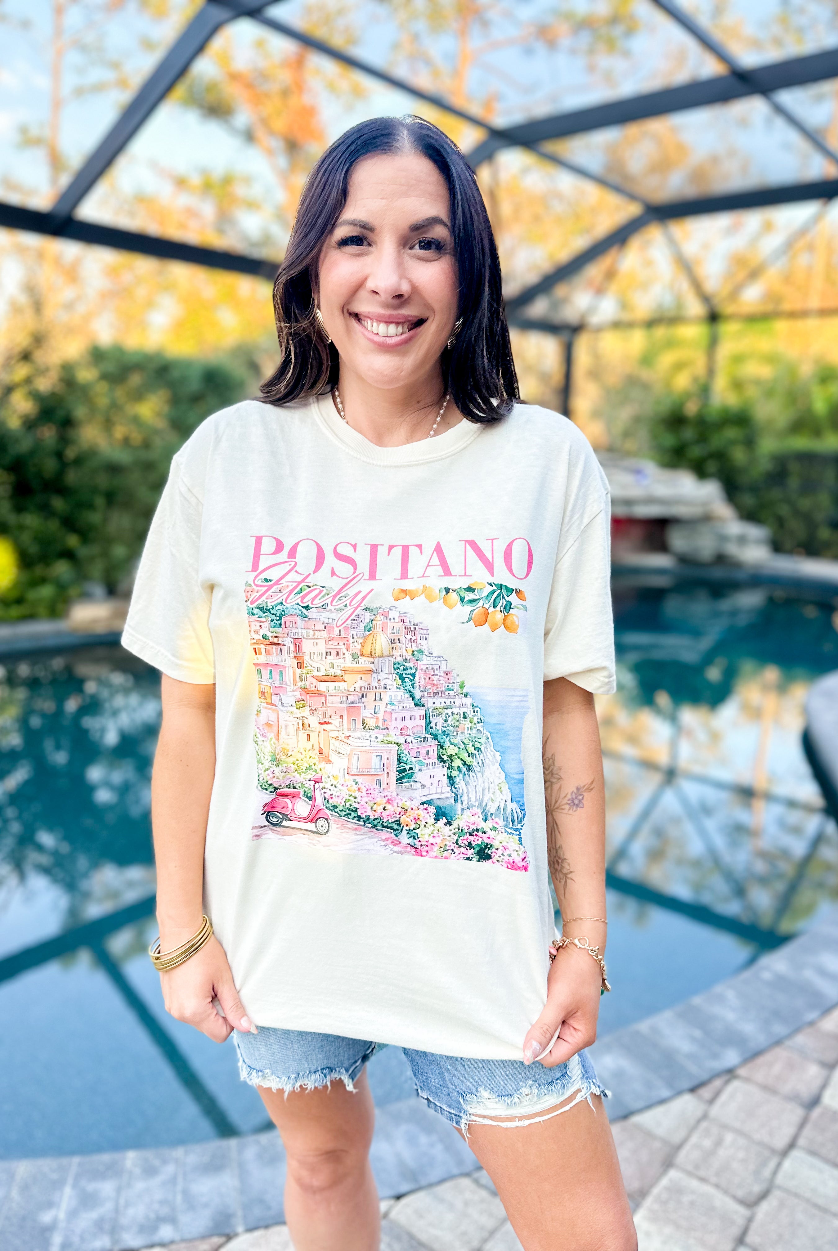 Positano Italy Graphic Tee-130 Graphic Tees-Heathered Boho-Heathered Boho Boutique, Women's Fashion and Accessories in Palmetto, FL