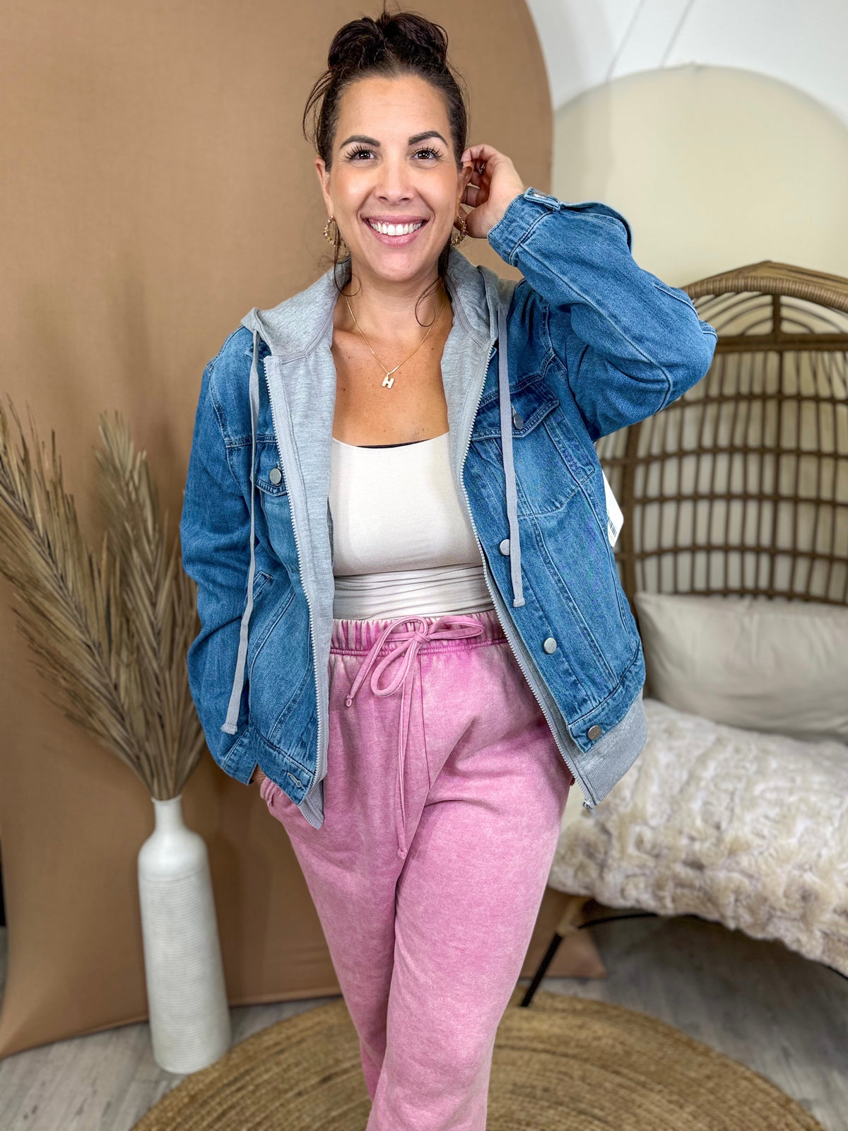 Downtown Layers Denim Hoodie Jacket-200 JACKETS/SHACKETS-RISEN-Heathered Boho Boutique, Women's Fashion and Accessories in Palmetto, FL