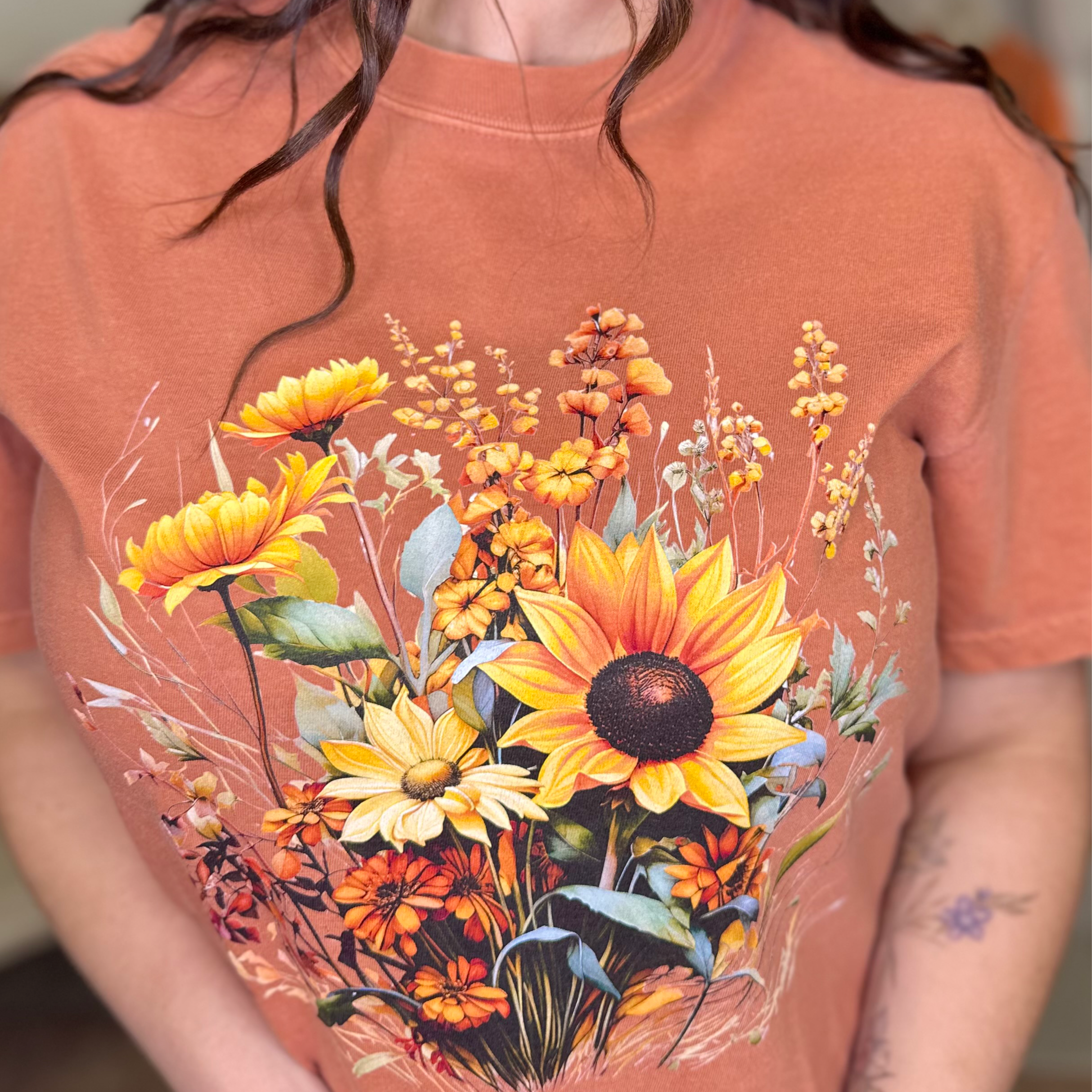 Sunflower Bouquet Graphic Tee-130 Graphic Tees-Heathered Boho-Heathered Boho Boutique, Women's Fashion and Accessories in Palmetto, FL
