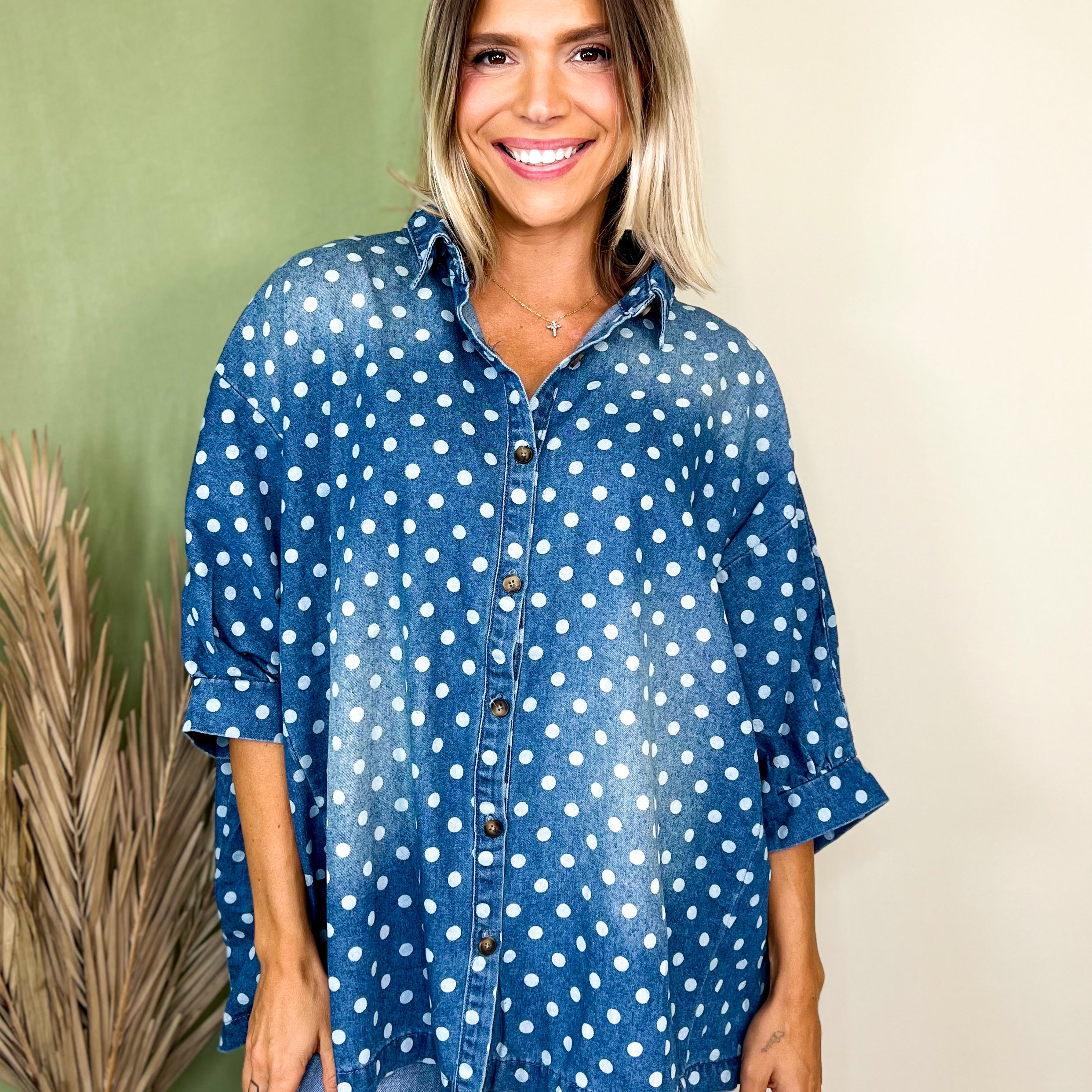 Classic Charm Polka Dot Top-110 SHORT SLEEVE TOP-HEIMISH-Heathered Boho Boutique, Women's Fashion and Accessories in Palmetto, FL