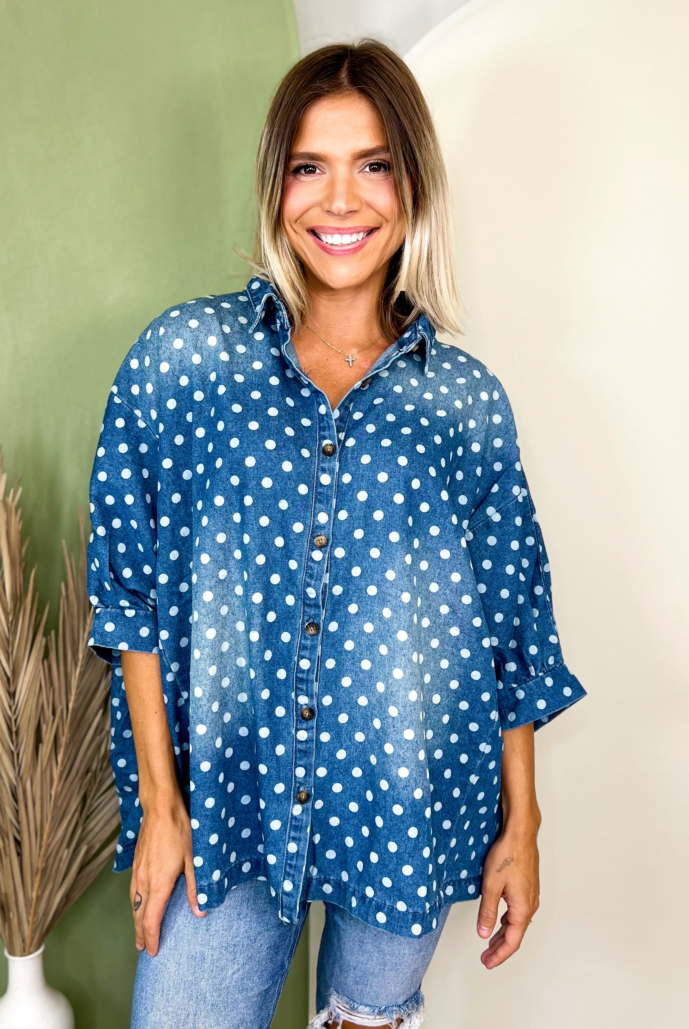 Classic Charm Polka Dot Top-110 SHORT SLEEVE TOP-HEIMISH-Heathered Boho Boutique, Women's Fashion and Accessories in Palmetto, FL