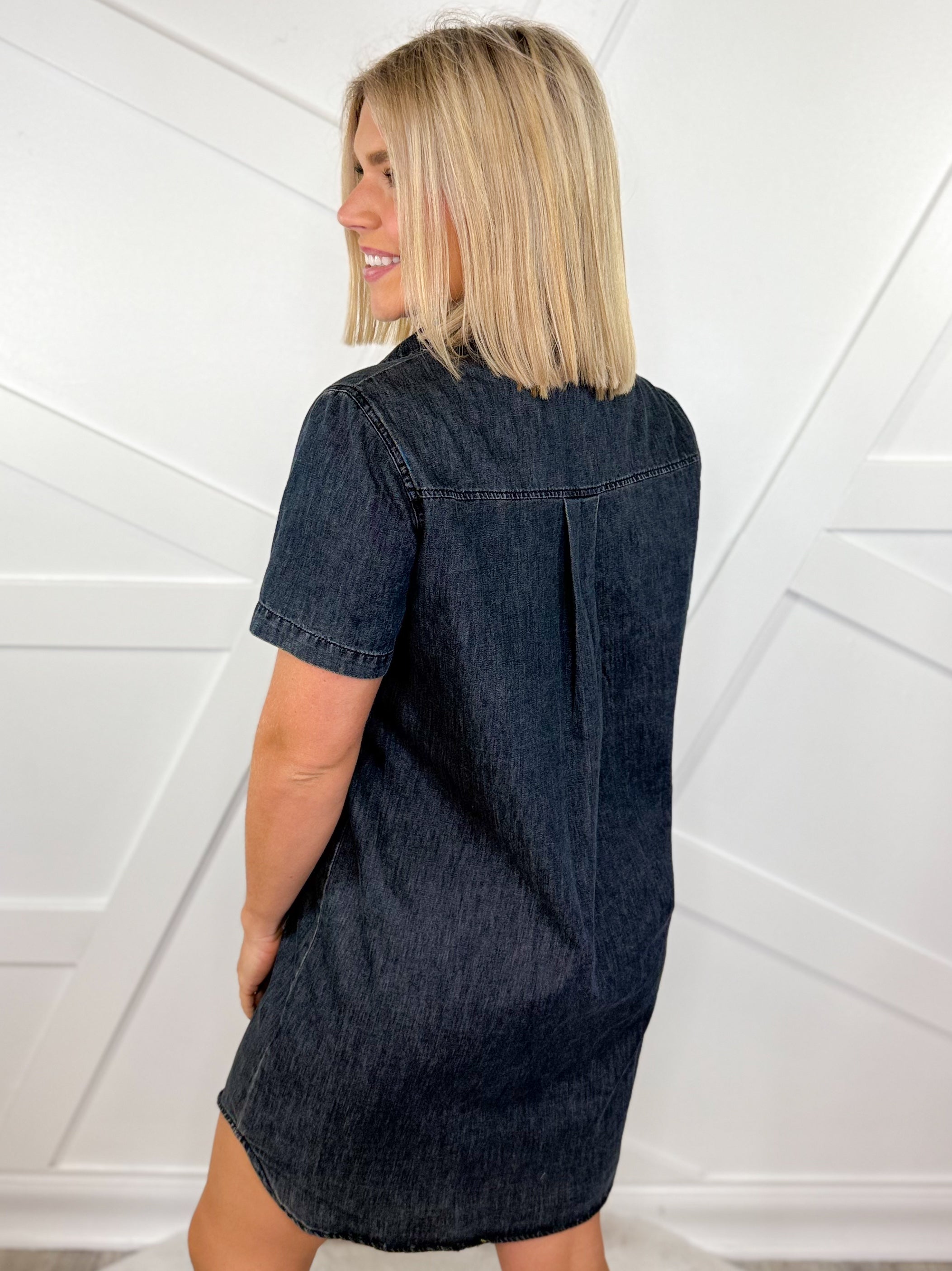 Rosie Dark Denim Dress-230 DRESSES/JUMPSUITS/ROMPERS-White Birch-Heathered Boho Boutique, Women's Fashion and Accessories in Palmetto, FL