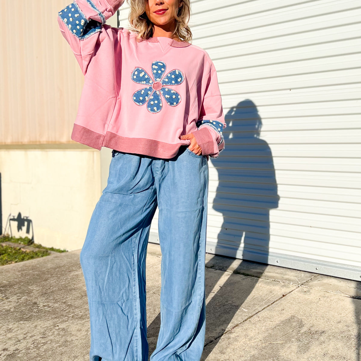 Daisy Days Patchwork Pullover-125 SWEATER-HEIMISH-Heathered Boho Boutique, Women's Fashion and Accessories in Palmetto, FL