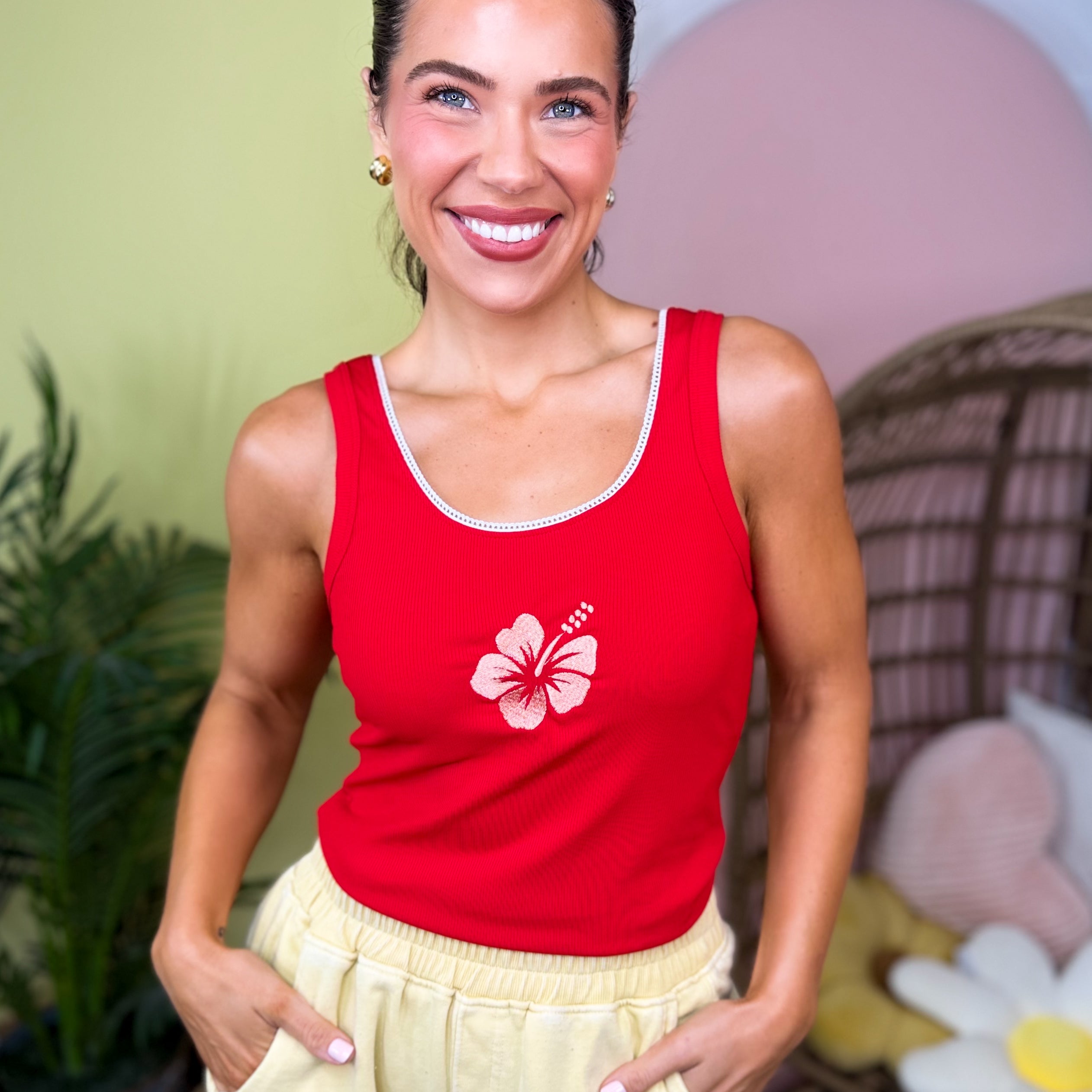 Hibiscus Tank-100 TANK/CROP TOPS-BLAKELEY-Heathered Boho Boutique, Women's Fashion and Accessories in Palmetto, FL
