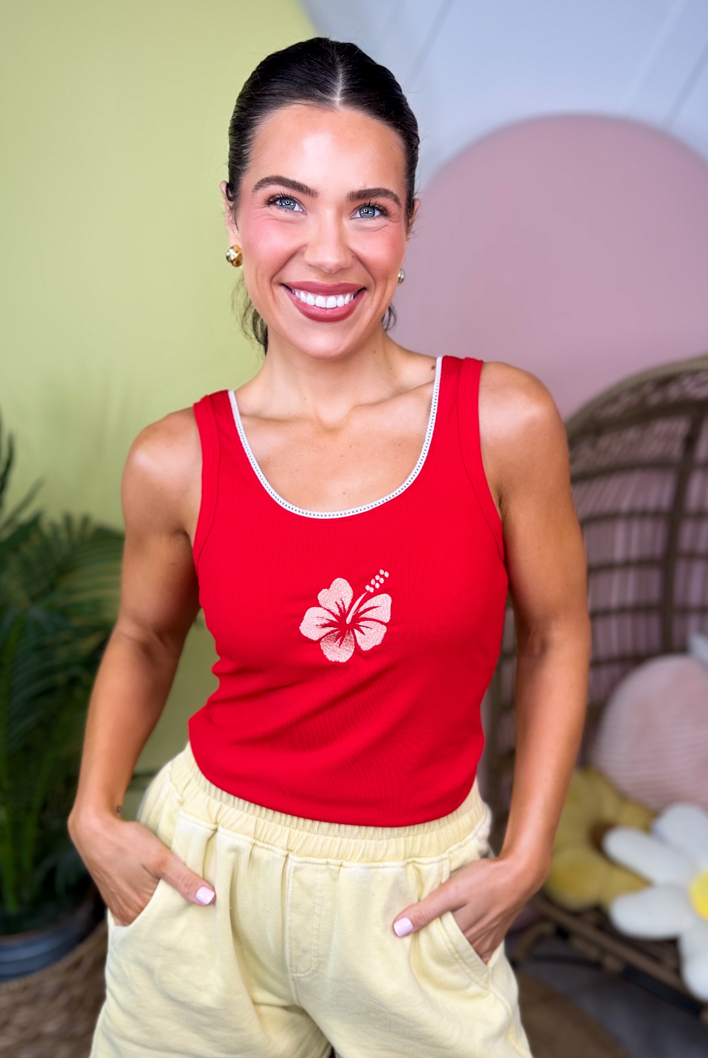 Hibiscus Tank-100 TANK/CROP TOPS-BLAKELEY-Heathered Boho Boutique, Women's Fashion and Accessories in Palmetto, FL