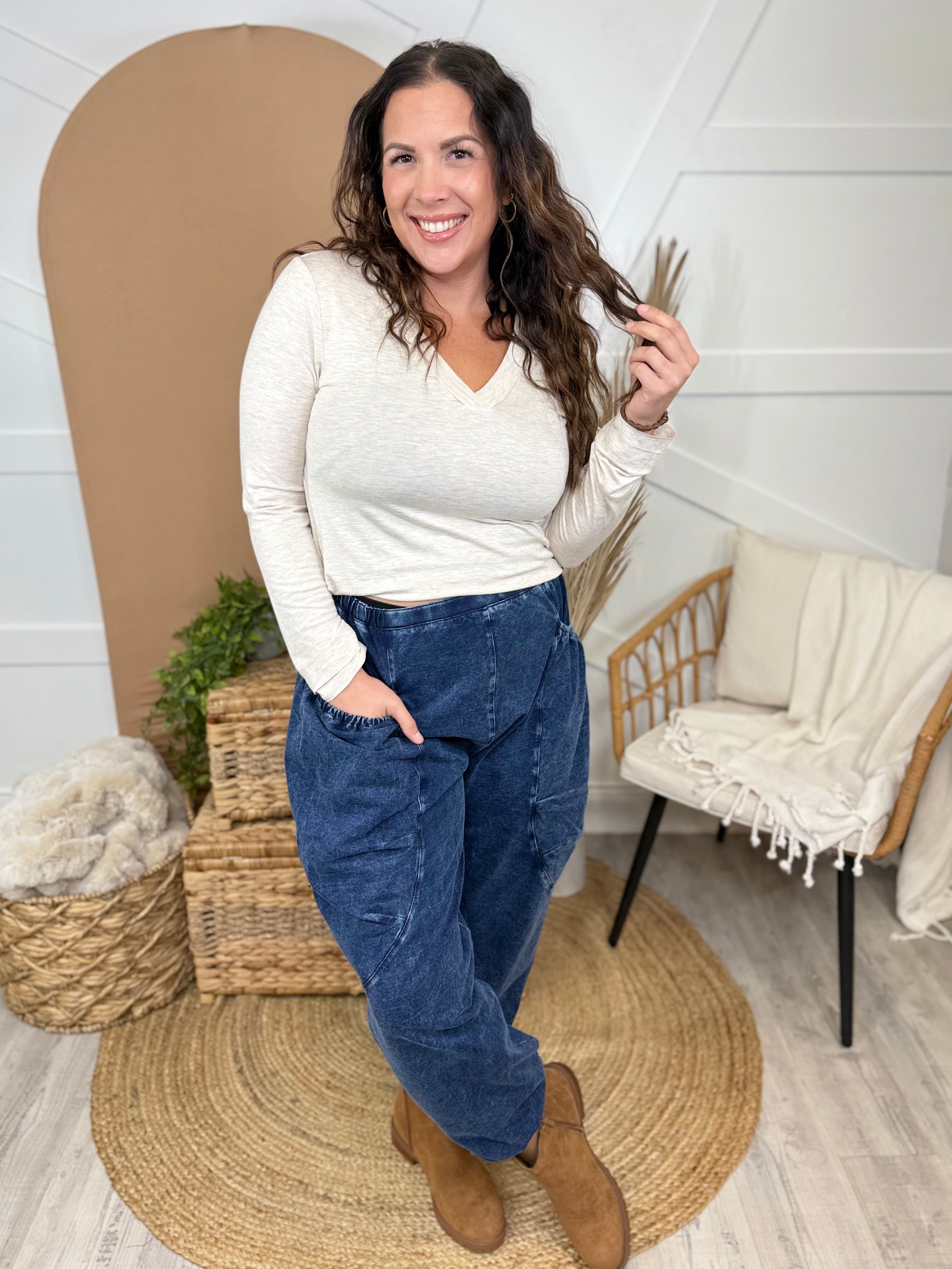 BLACK FRIDAY: Bombshell Barrel Pants-150 PANTS-MONO B-Heathered Boho Boutique, Women's Fashion and Accessories in Palmetto, FL