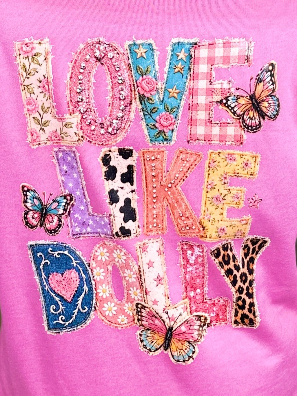 Love Like Dolly w/ Butterfly Pocket Graphic Hoodie-210 Hoodies-Heathered Boho-Heathered Boho Boutique, Women's Fashion and Accessories in Palmetto, FL