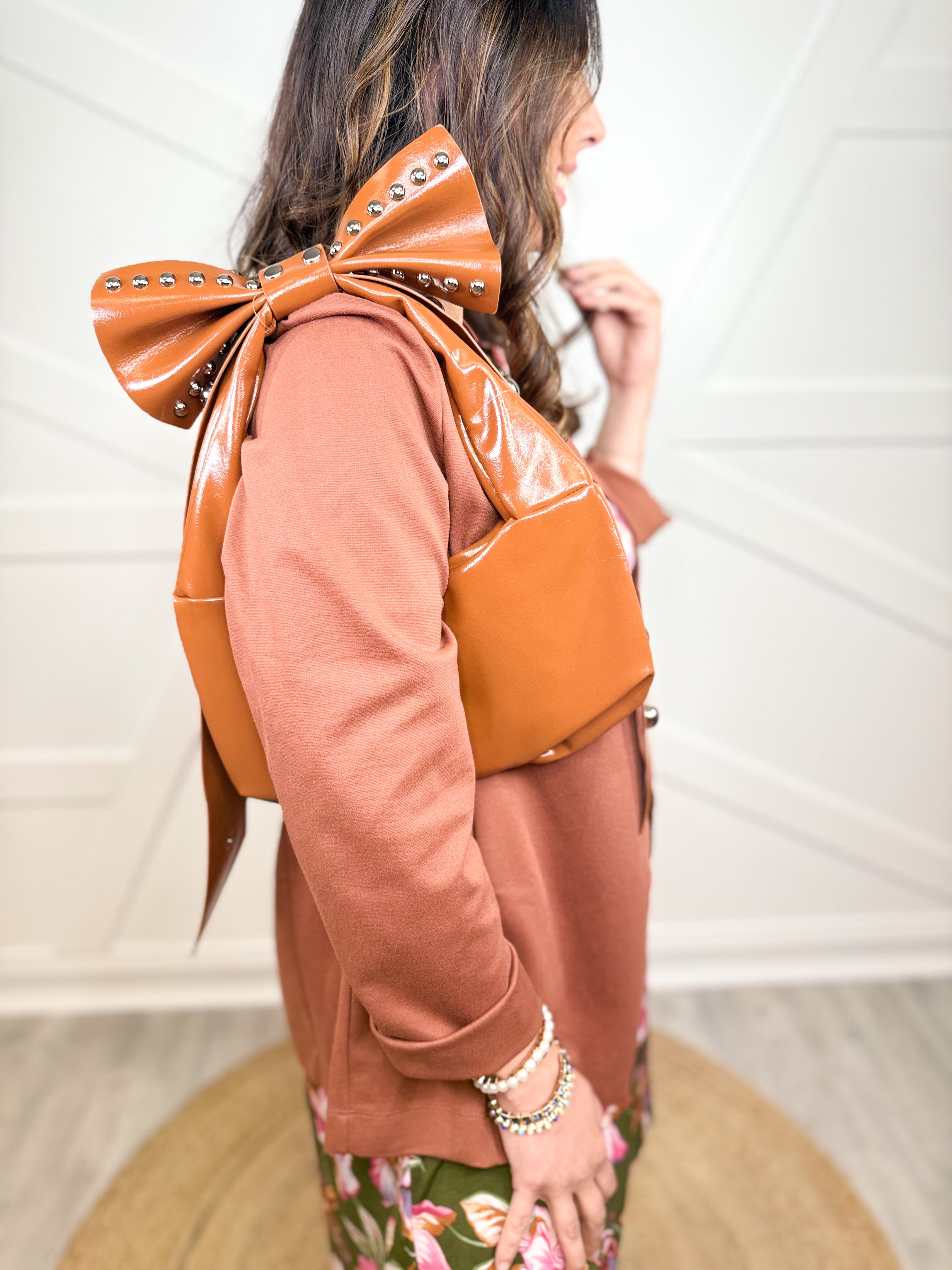 Bow Shoulder Bag-320 Bags-Fame Accessories-Heathered Boho Boutique, Women's Fashion and Accessories in Palmetto, FL