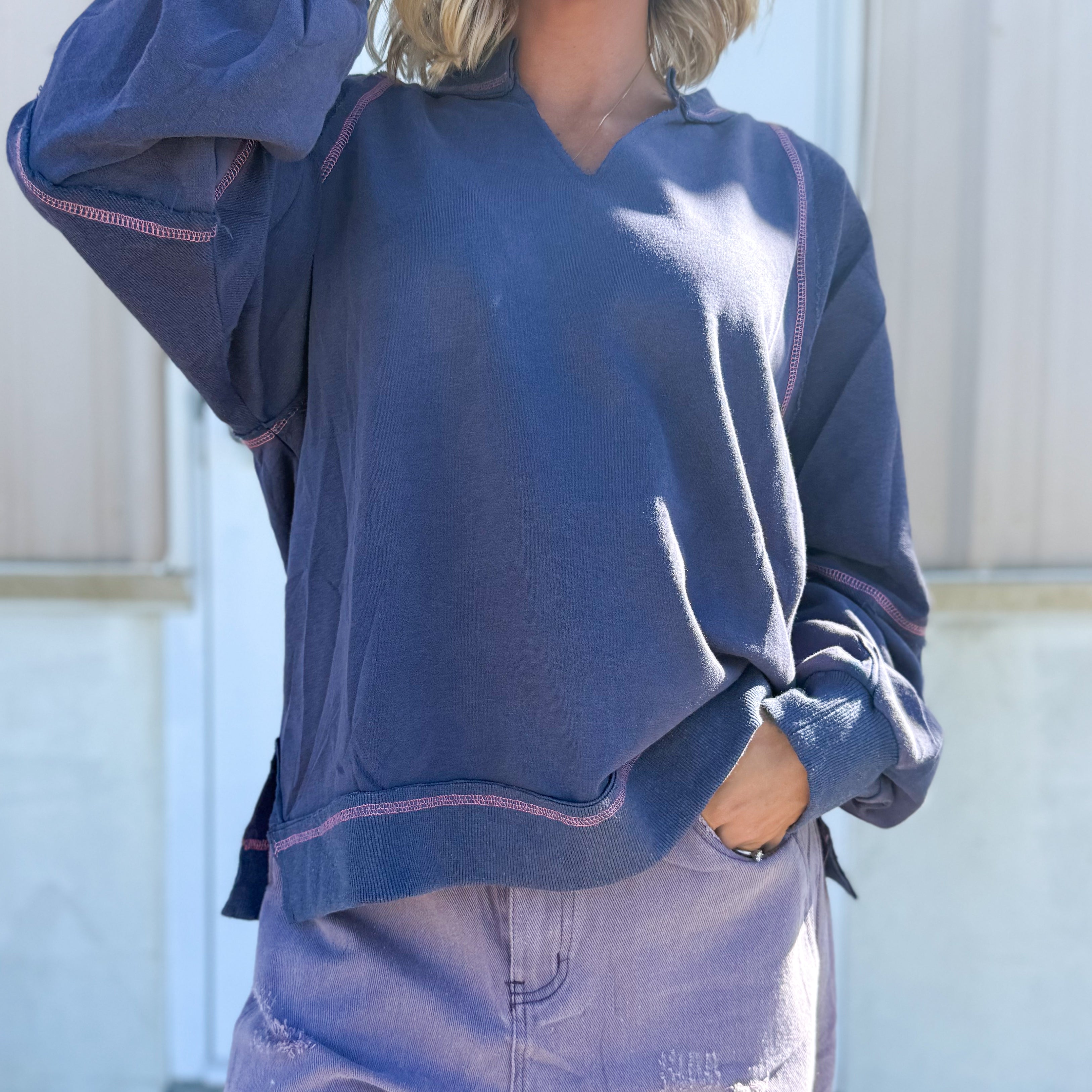 Stark Contrast Sweatshirt-120 LONG SLEEVE TOPS-ODDI-Heathered Boho Boutique, Women's Fashion and Accessories in Palmetto, FL