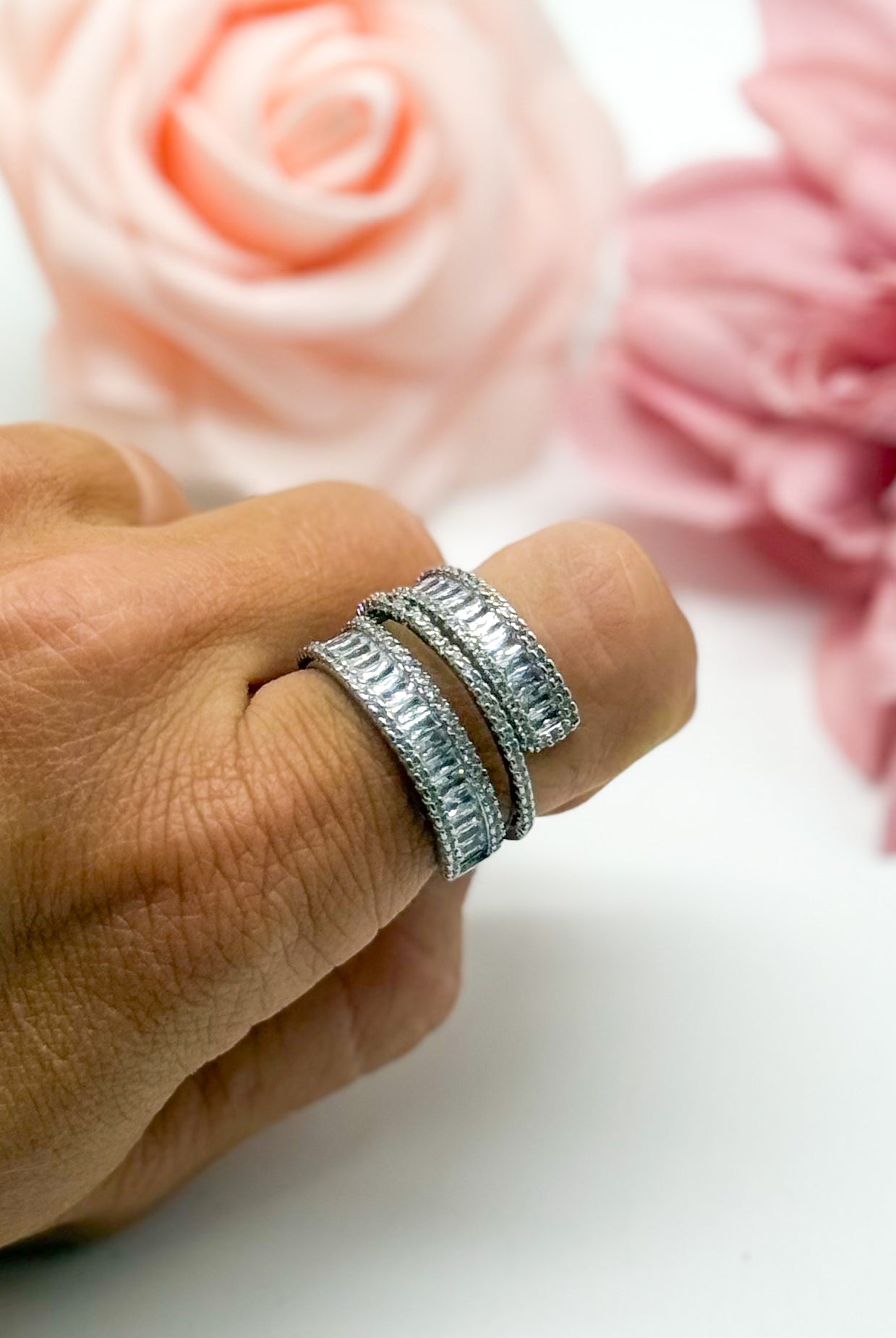 CZ Stacked Baugette Ring-310 Jewelry-RM Manufacturing-Heathered Boho Boutique, Women's Fashion and Accessories in Palmetto, FL