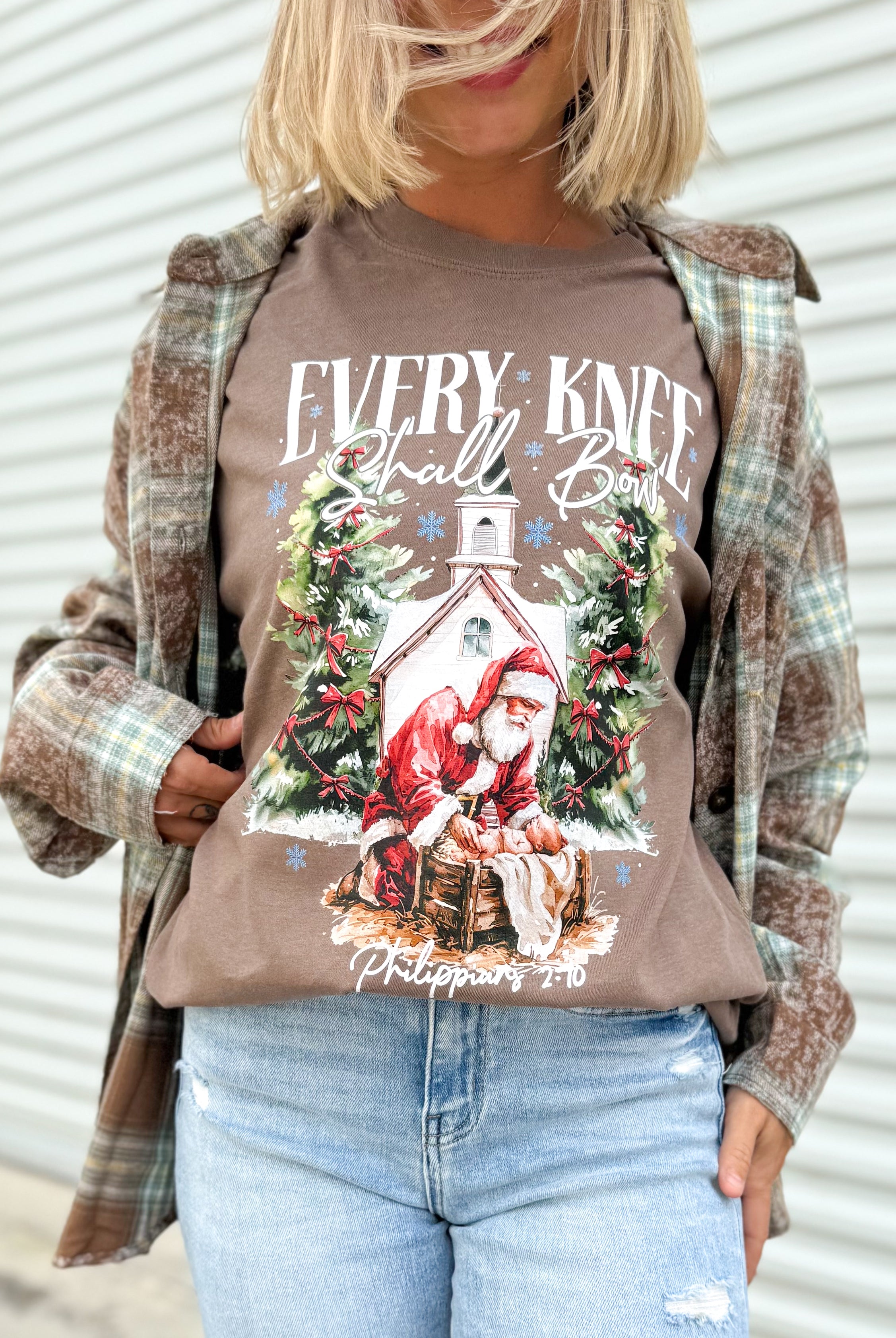 Santa Nativity Graphic Sweatshirt-130 Graphic Tees-Heathered Boho-Heathered Boho Boutique, Women's Fashion and Accessories in Palmetto, FL