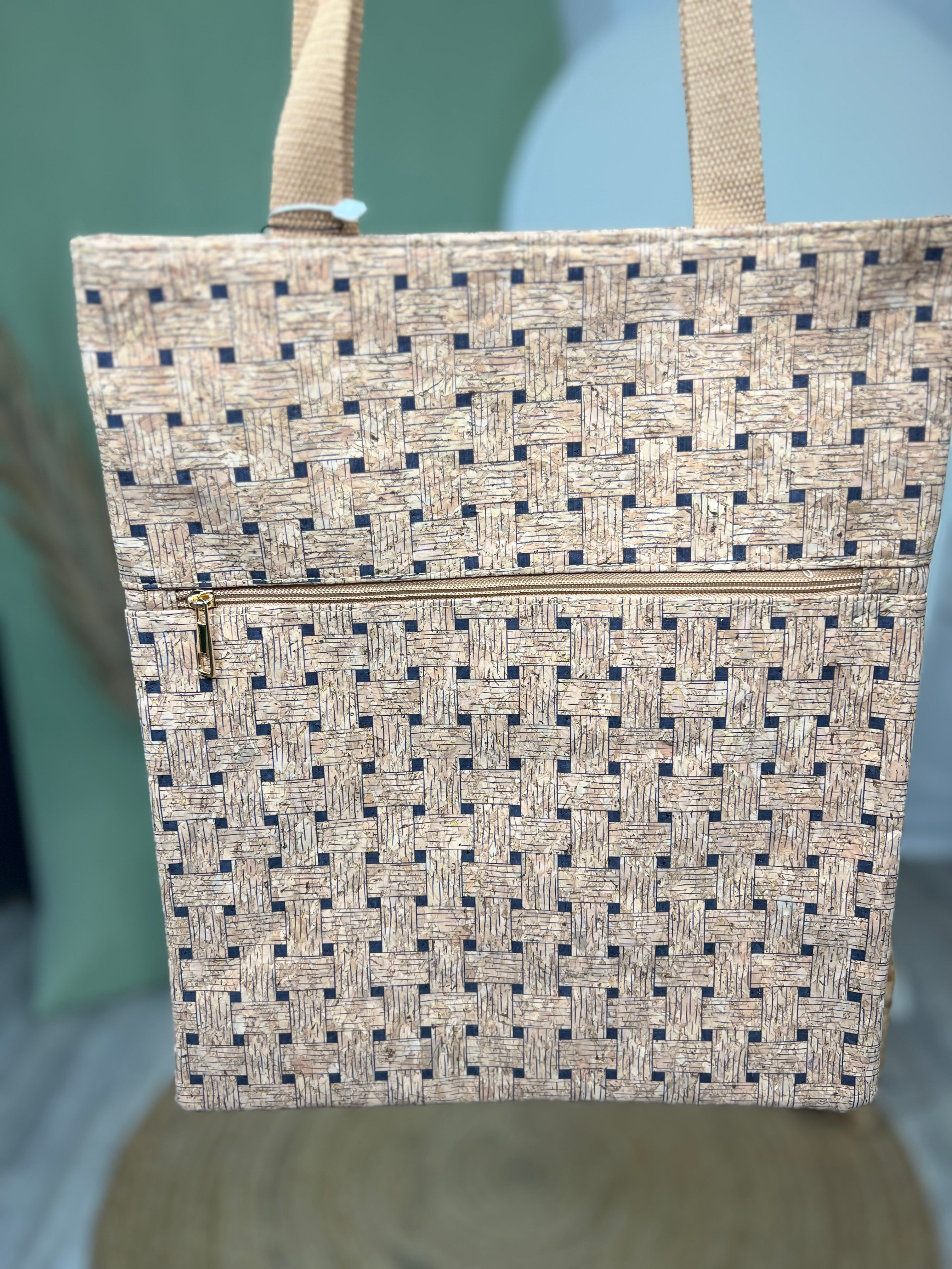 Basket Weave Cork Tote Bag-320 Bags-Clovered Accessories-Heathered Boho Boutique, Women's Fashion and Accessories in Palmetto, FL