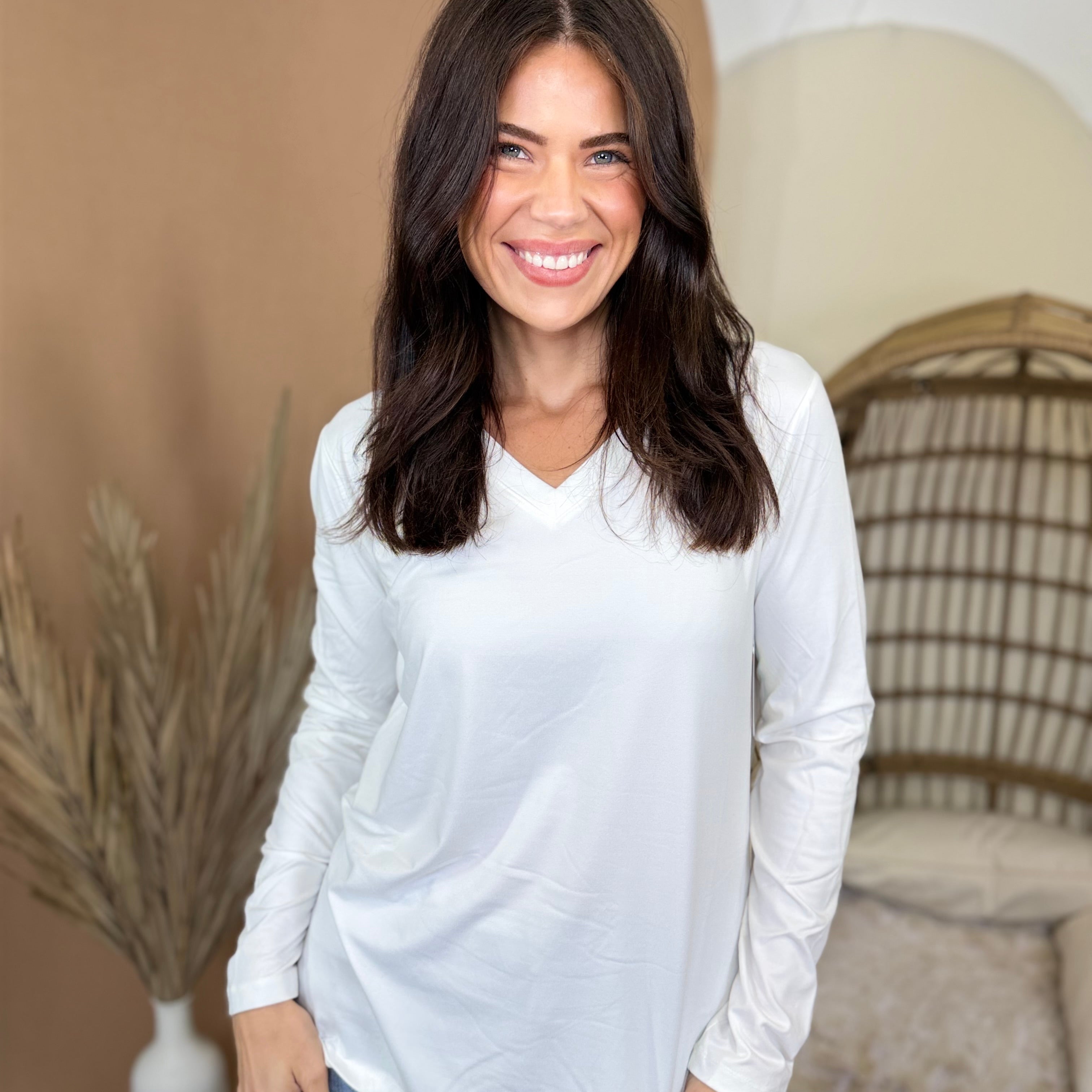 Gotta Have It V-Neck Top-120 LONG SLEEVE TOPS-ZENANA-Heathered Boho Boutique, Women's Fashion and Accessories in Palmetto, FL
