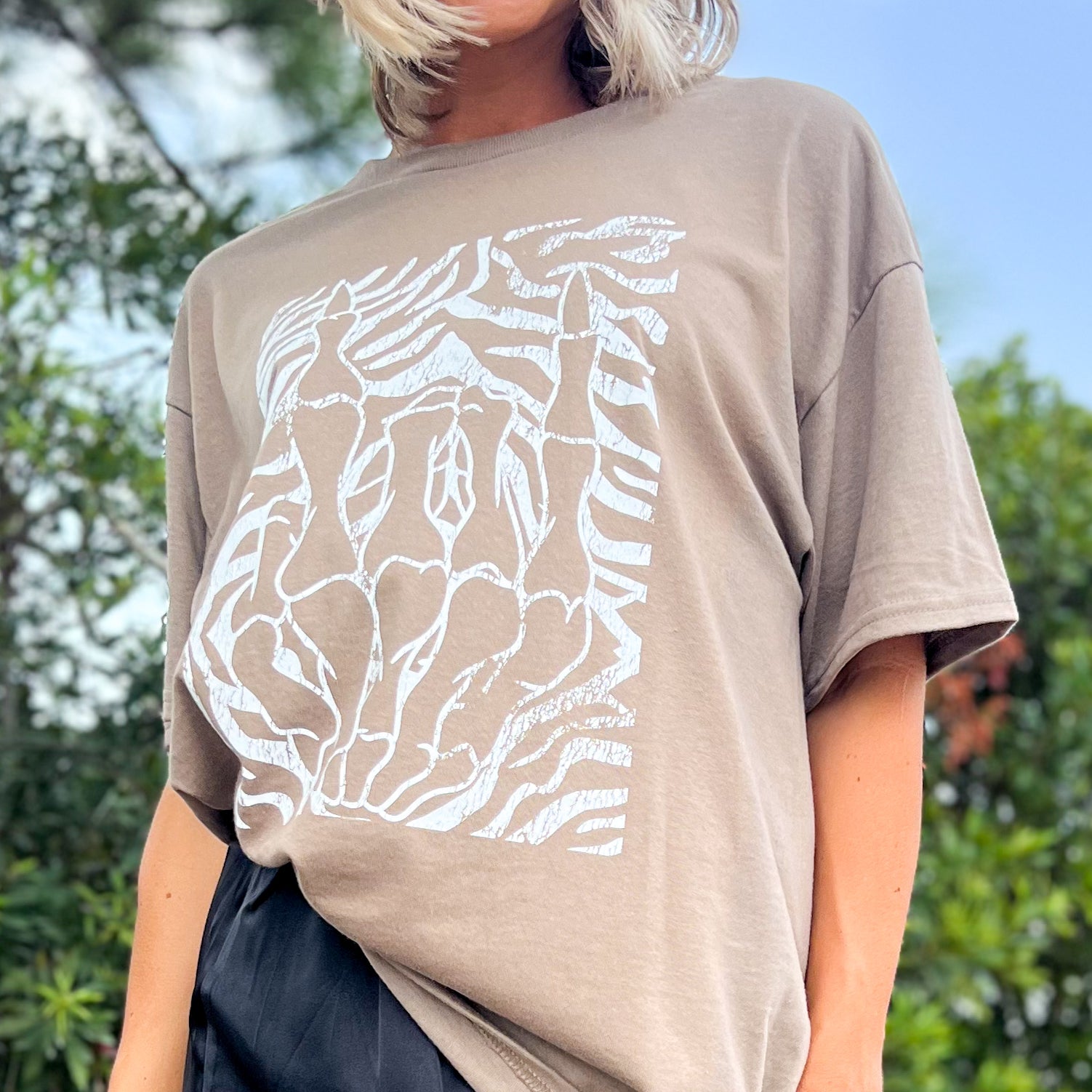 Zebra Skeleton Rock On Graphic Tee-130 Graphic Tees-Heathered Boho-Heathered Boho Boutique, Women's Fashion and Accessories in Palmetto, FL