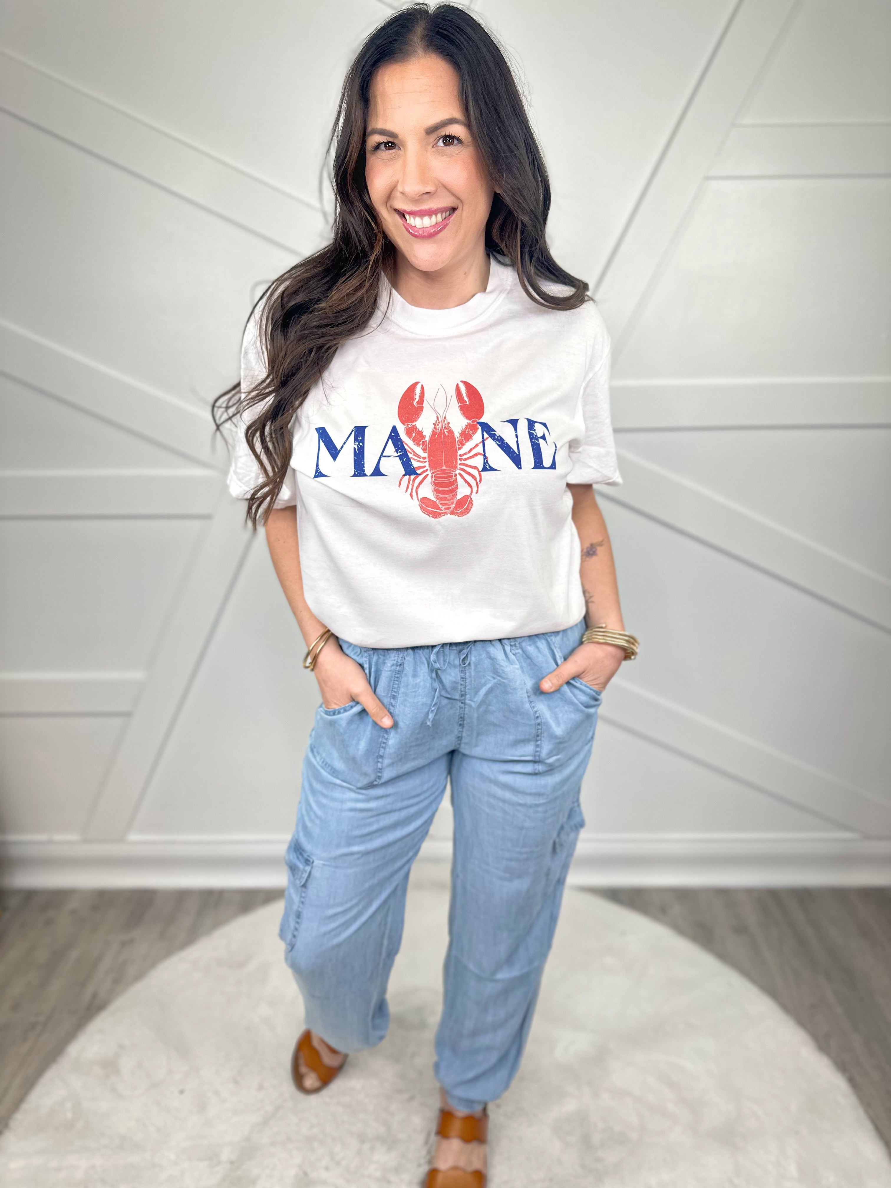 Maine Lobster Graphic Tee-130 Graphic Tees-Heathered Boho-Heathered Boho Boutique, Women's Fashion and Accessories in Palmetto, FL