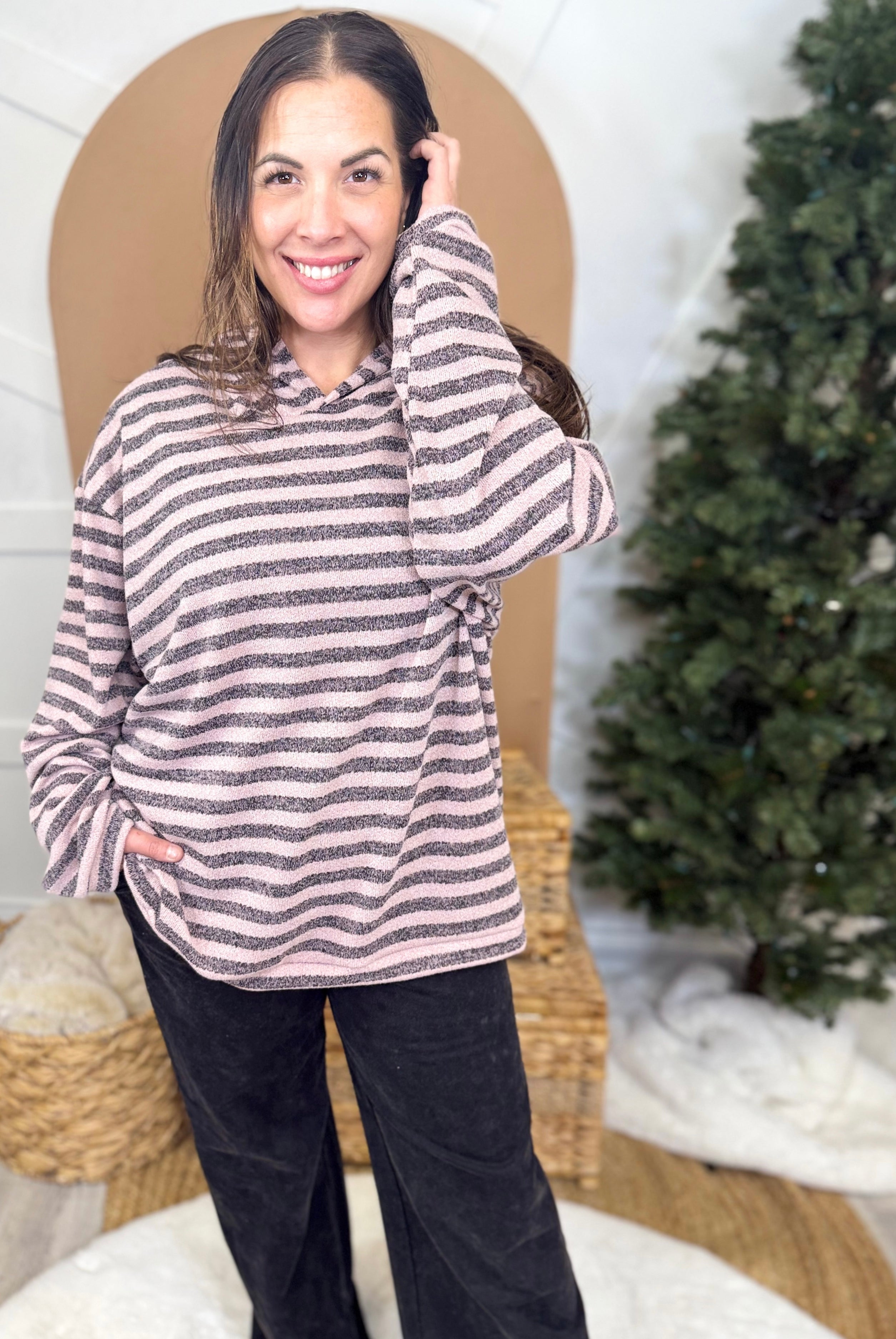 The Heather Hoodie- Striped-210 HOODIES-Heathered Boho-Heathered Boho Boutique, Women's Fashion and Accessories in Palmetto, FL