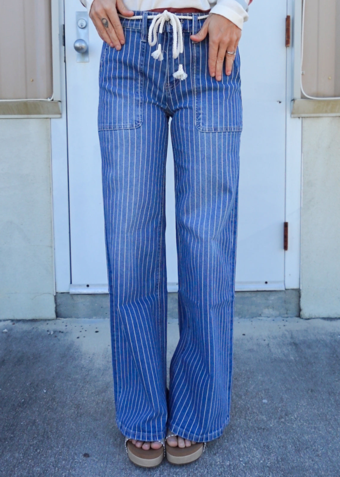 Striped Yacht Club Wide Leg Jeans by Vervet-190 JEANS-Vervet-Heathered Boho Boutique, Women's Fashion and Accessories in Palmetto, FL