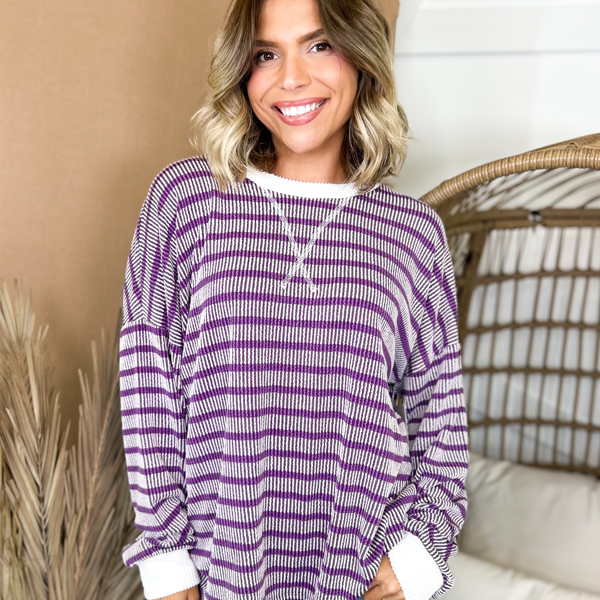 The Harvest Days Striped Top-120 LONG SLEEVE TOPS-ZENANA-Heathered Boho Boutique, Women's Fashion and Accessories in Palmetto, FL