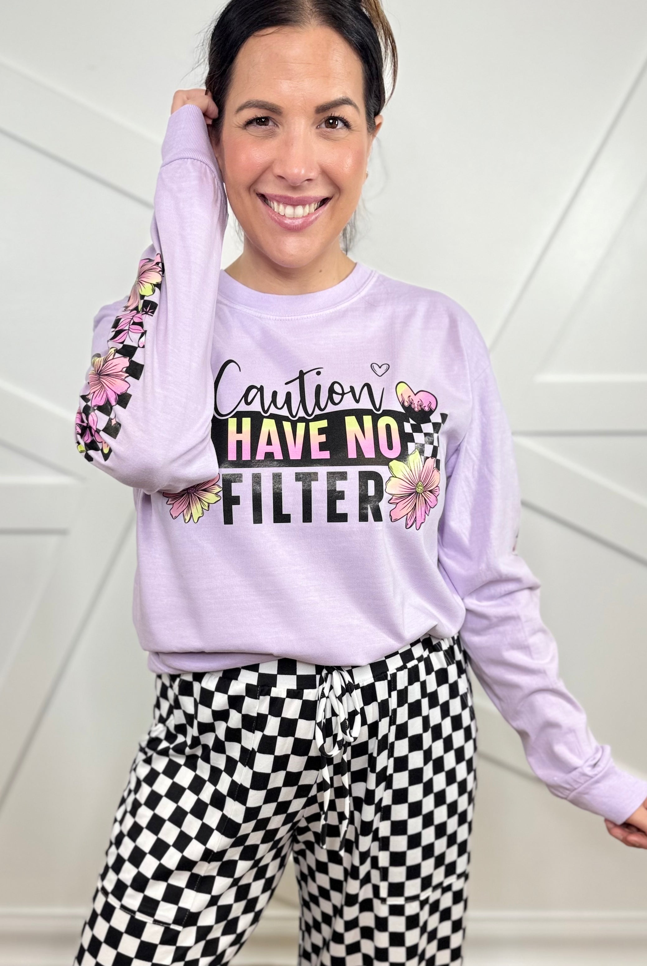 I Have No Filter Double Sleeve Graphic Long Sleeve-130 Graphic Tees-Heathered Boho-Heathered Boho Boutique, Women's Fashion and Accessories in Palmetto, FL