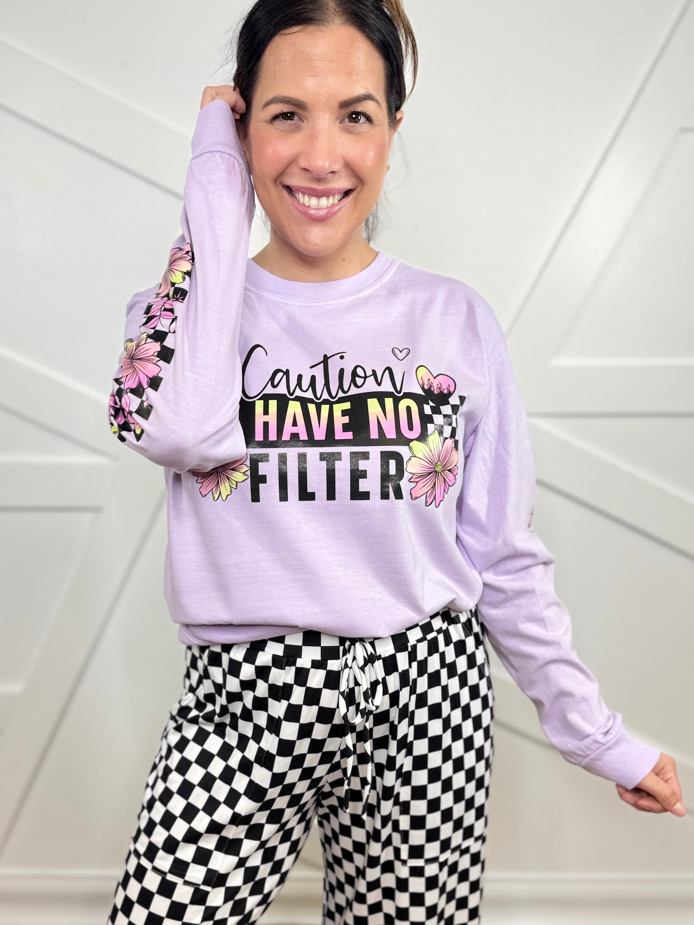 I Have No Filter Double Sleeve Graphic Long Sleeve-130 Graphic Tees-Heathered Boho-Heathered Boho Boutique, Women's Fashion and Accessories in Palmetto, FL